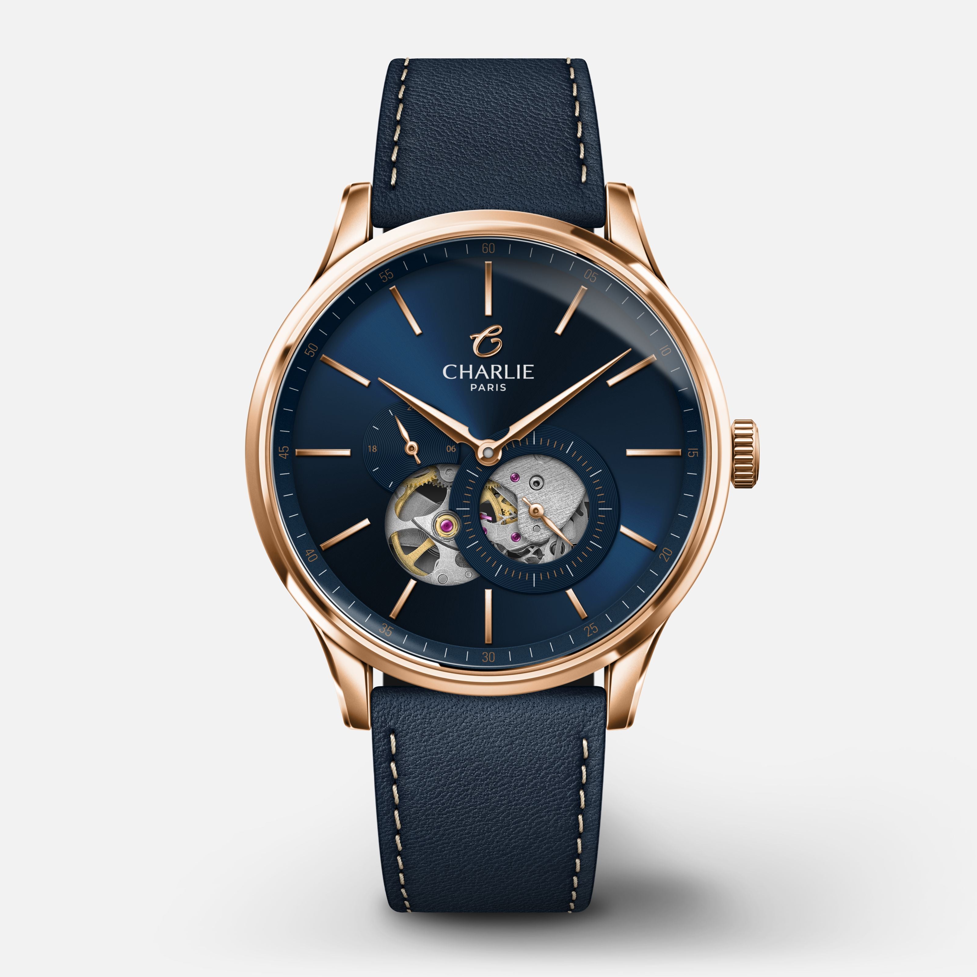 INITIAL - Open Heart - Rose Gold/Blue