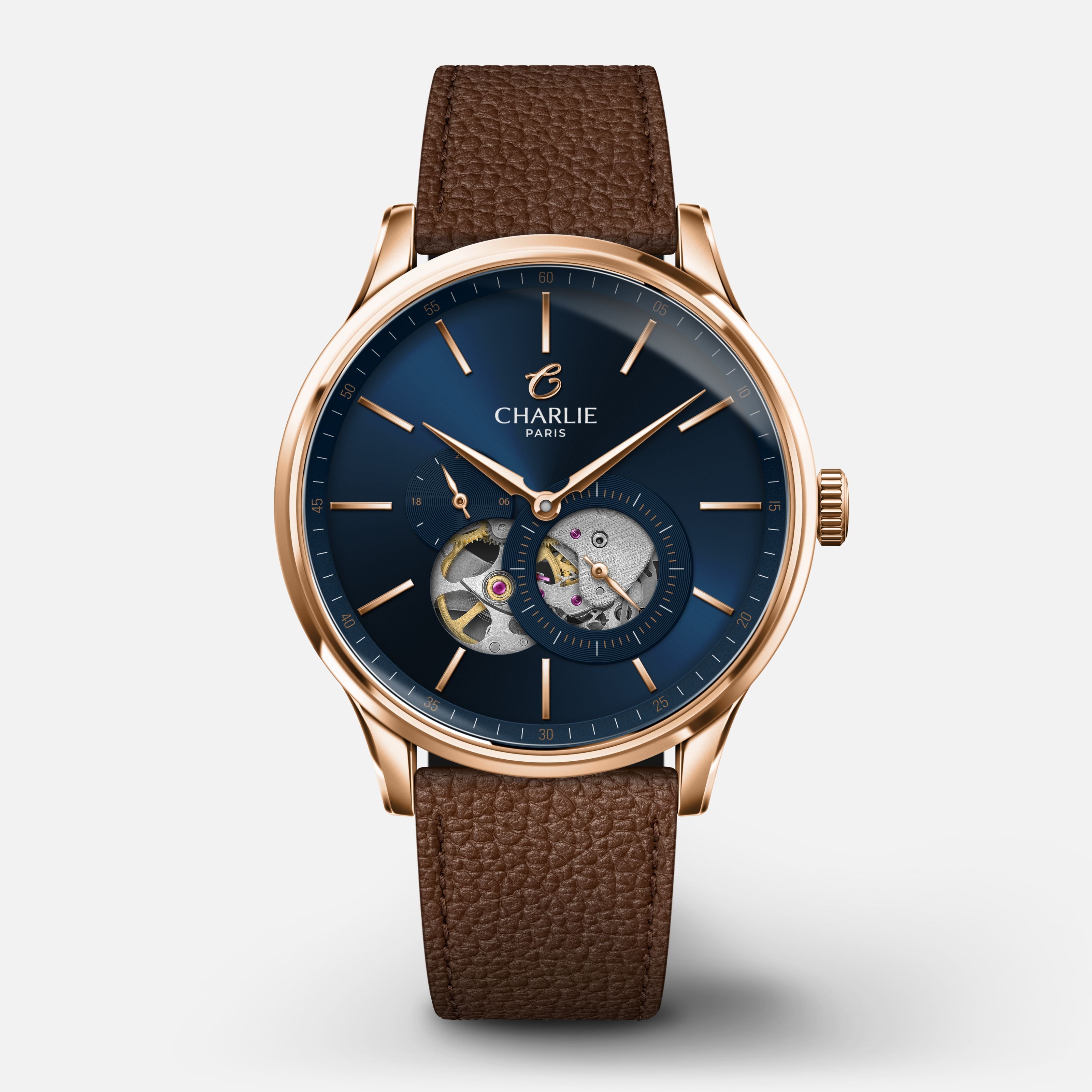 INITIAL - Open Heart - Rose Gold/Blue