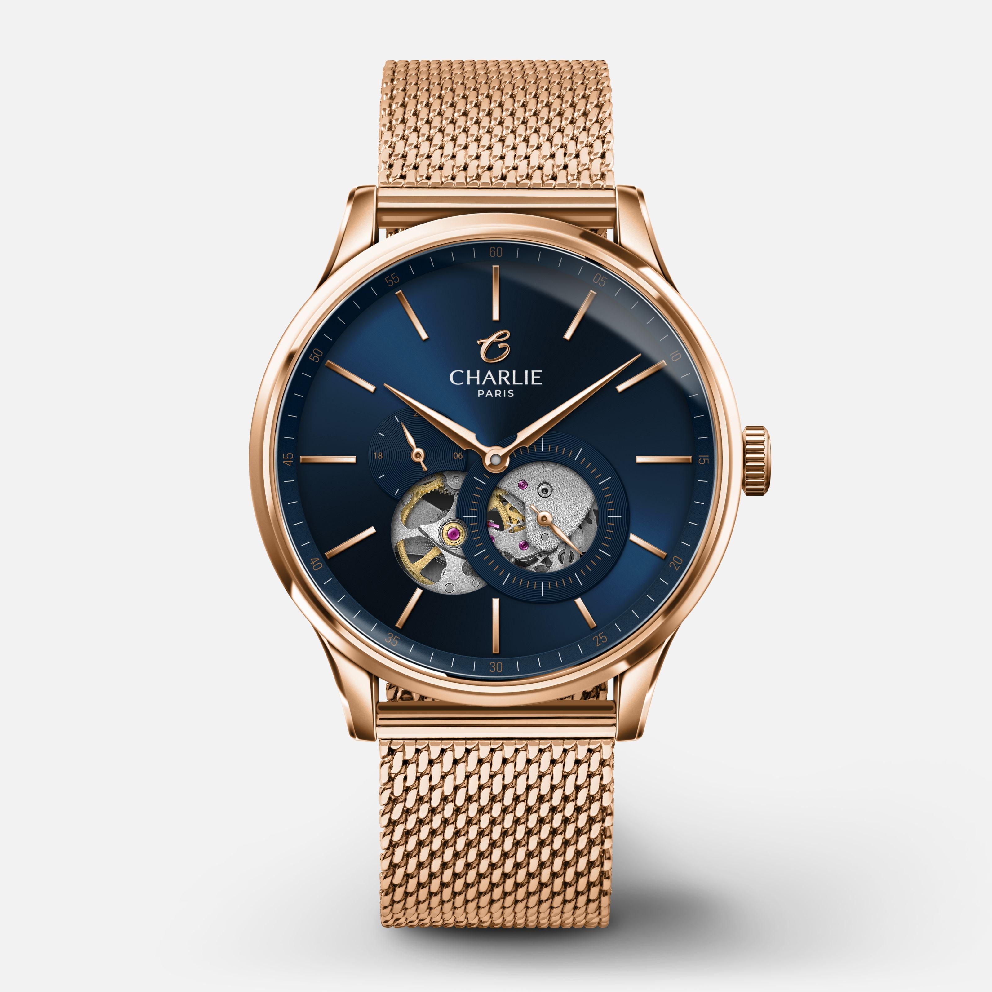 INITIAL - Open Heart - Rose Gold/Blue