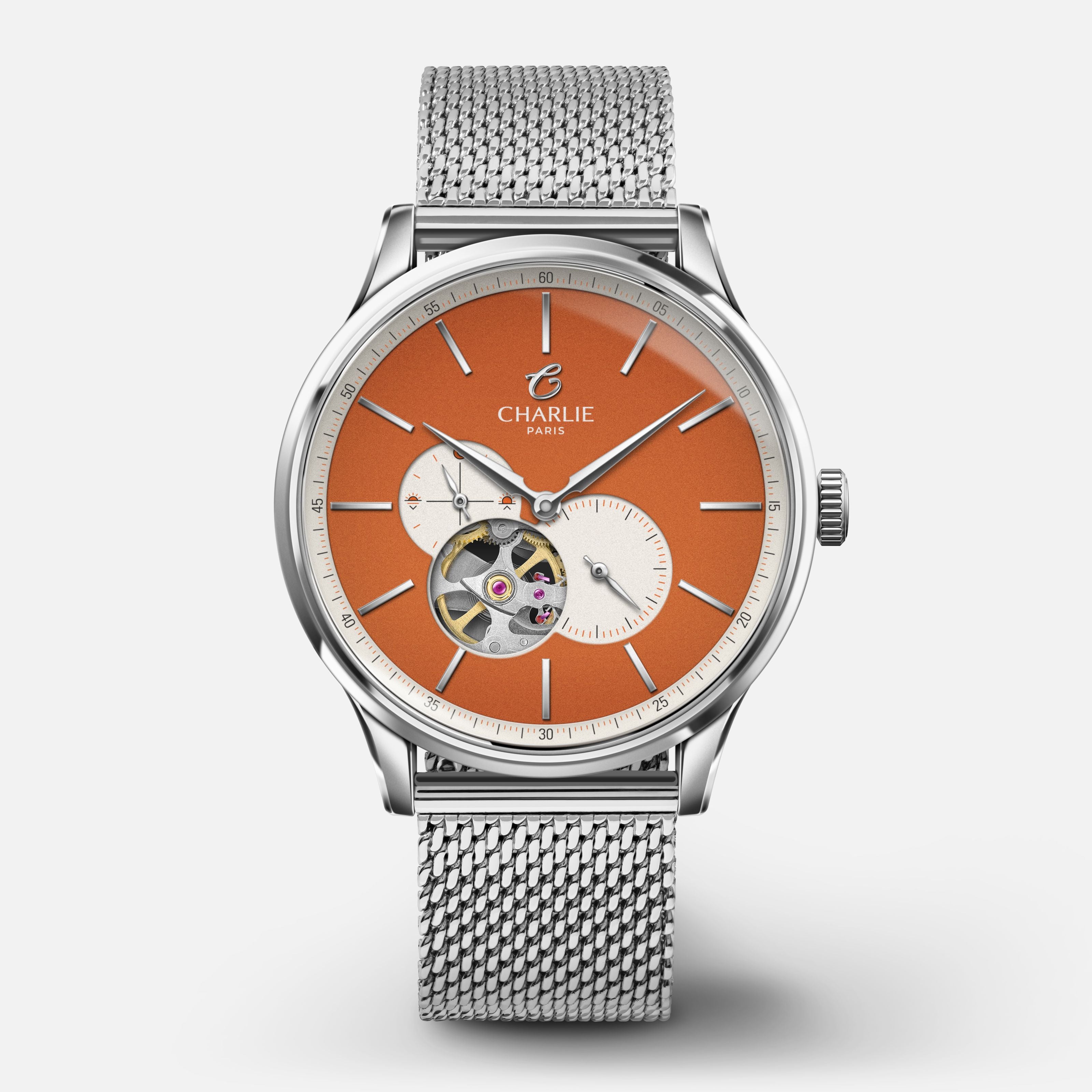 INITIAL - Men's automatic orange watch - 40mm steel - Sapphire