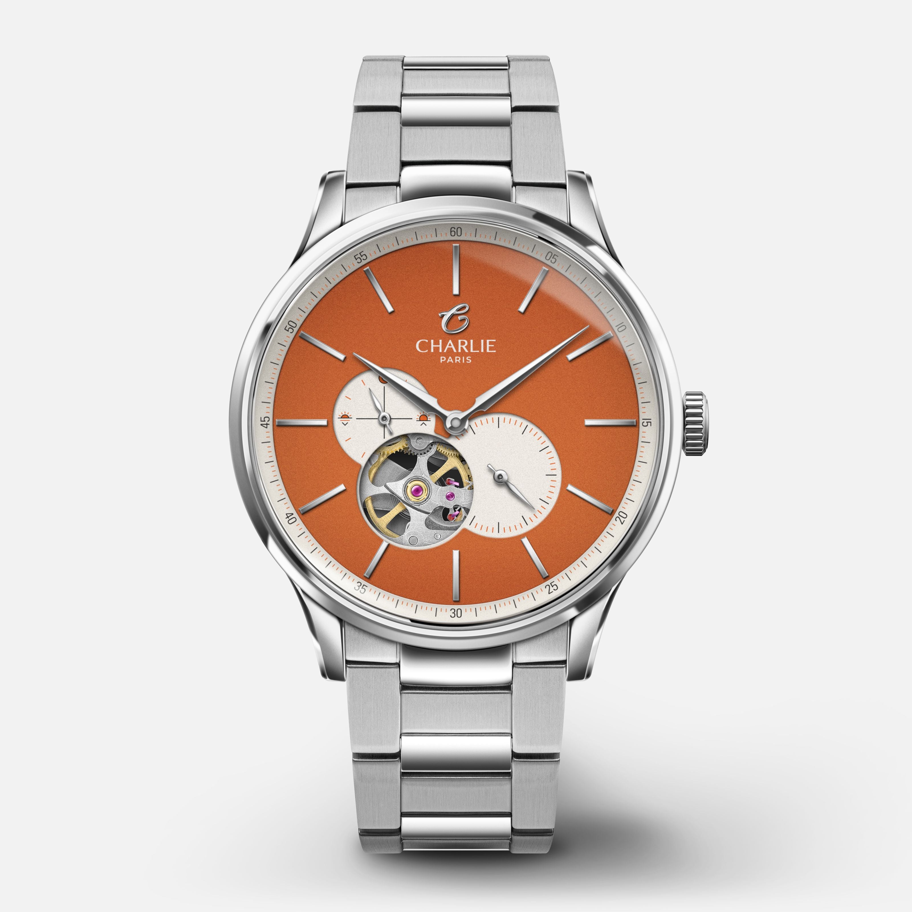 INITIAL - Men's automatic orange watch - 40mm steel - Sapphire
