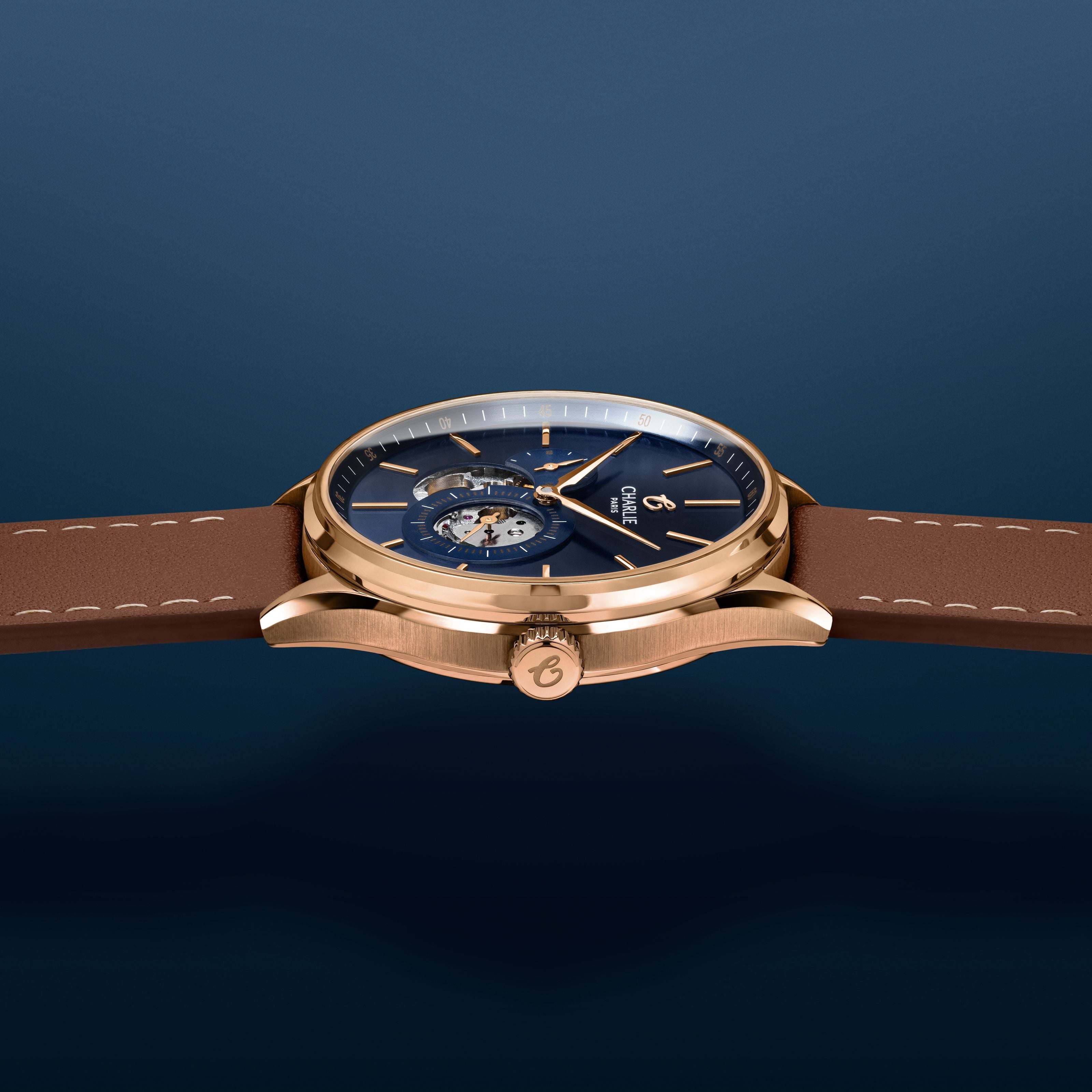 INITIAL - Open Heart - Rose Gold/Blue