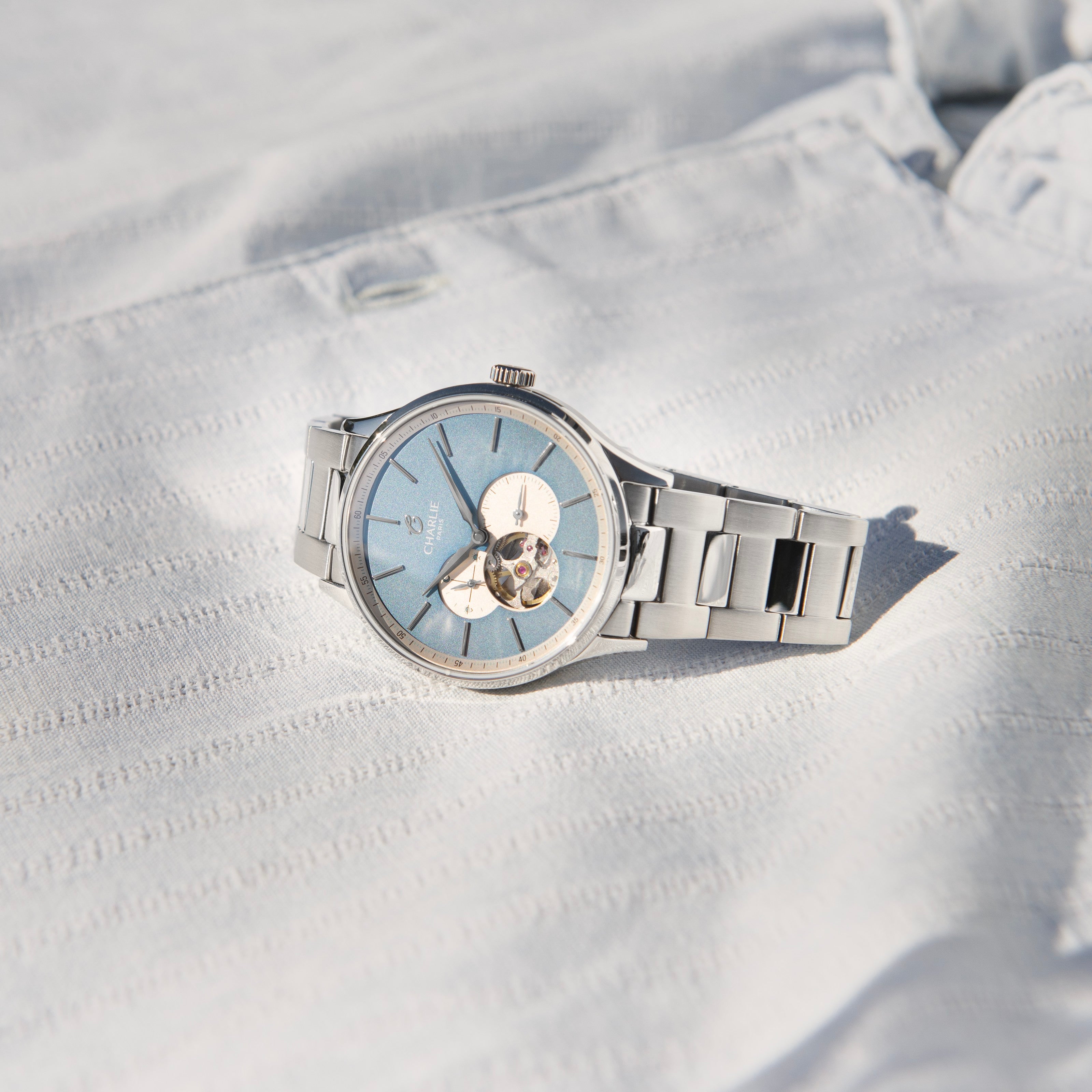 INITIAL - Men's Automatic Watch with Open Heart Design - Blue INITIAL - Men's Automatic Watch with Open Heart Design - Blue
