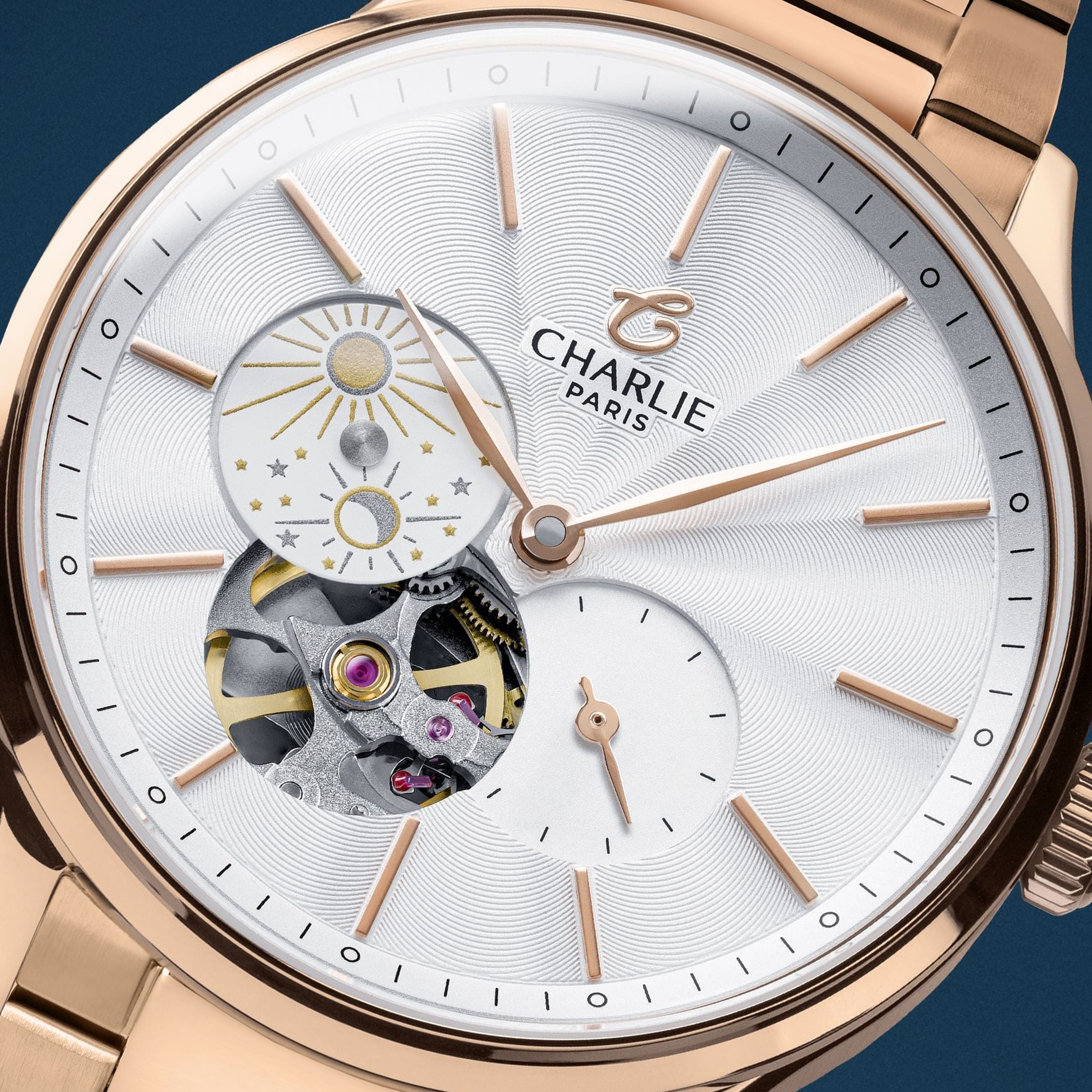 ち*ー様 マリアージュ・ハートフル (シルバープルーフ) ローズゴールド INITIAL - Women's automatic watch - Open Heart Day/Night Rose gold