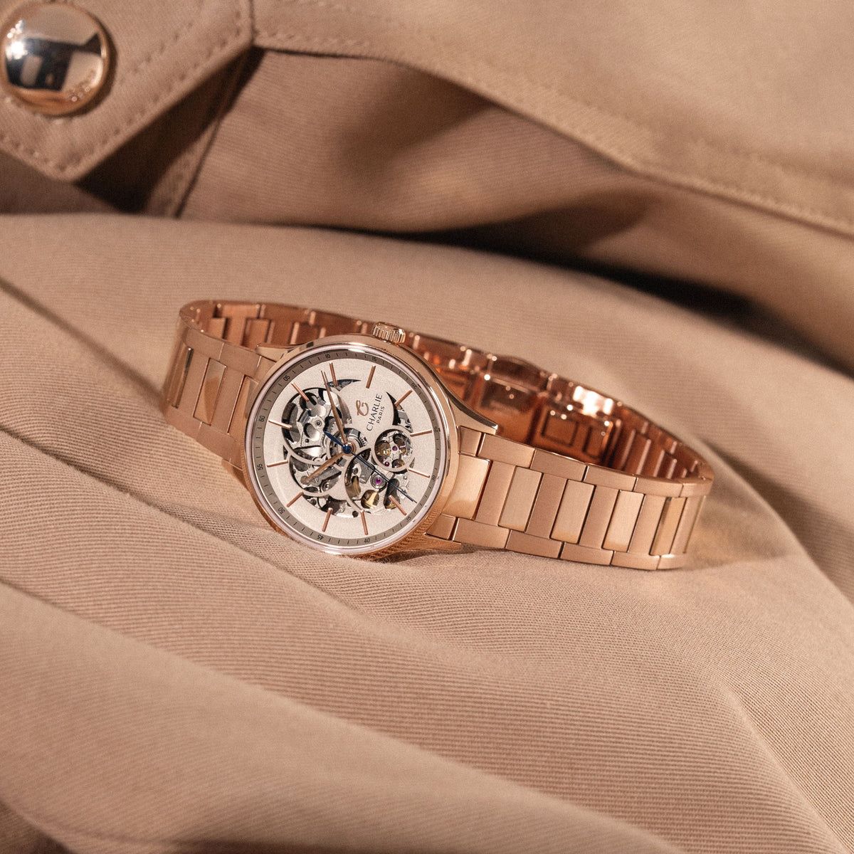 Bracelet à maillons H doré rose Initial 36