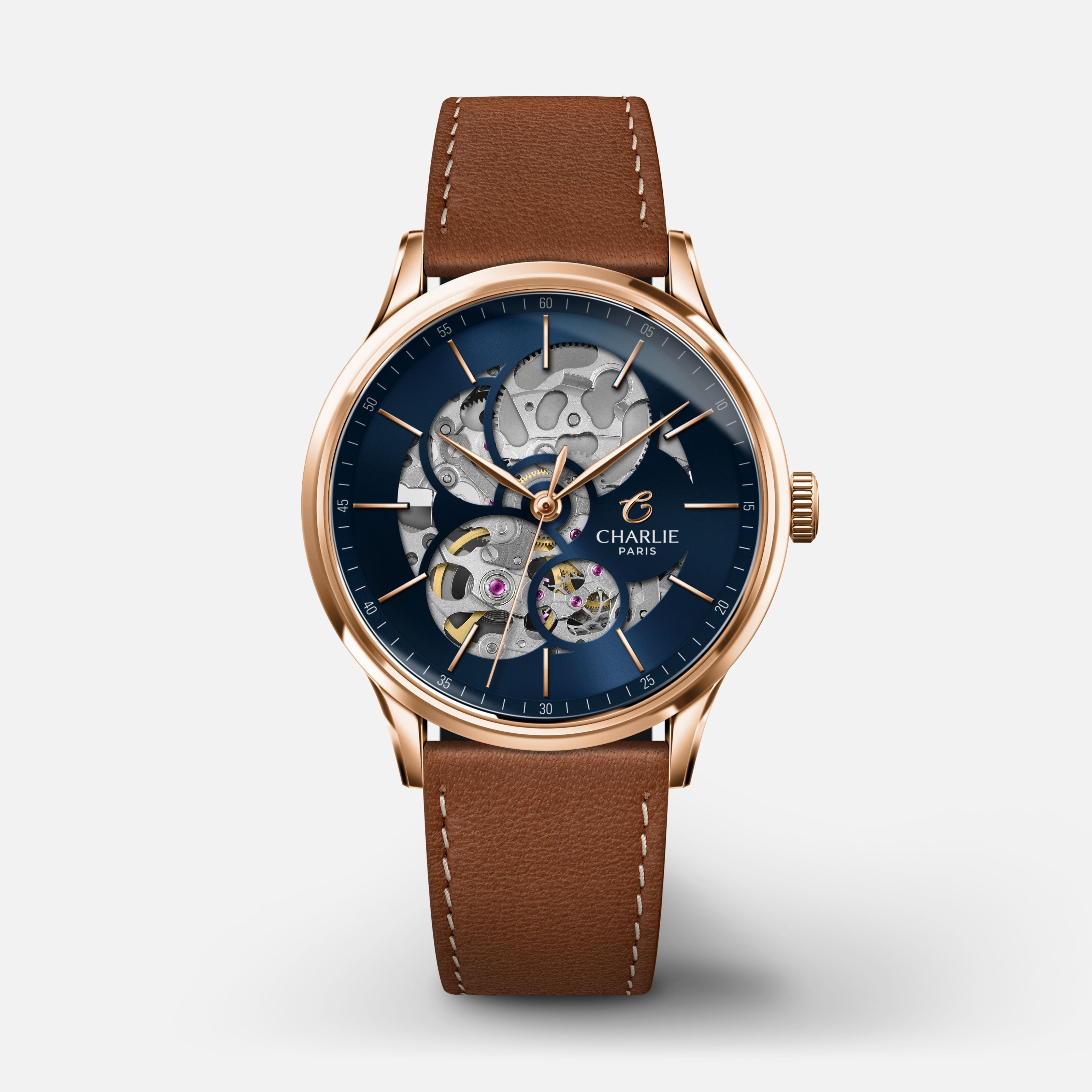 INITIAL - Women's automatic watch with openwork design in blue