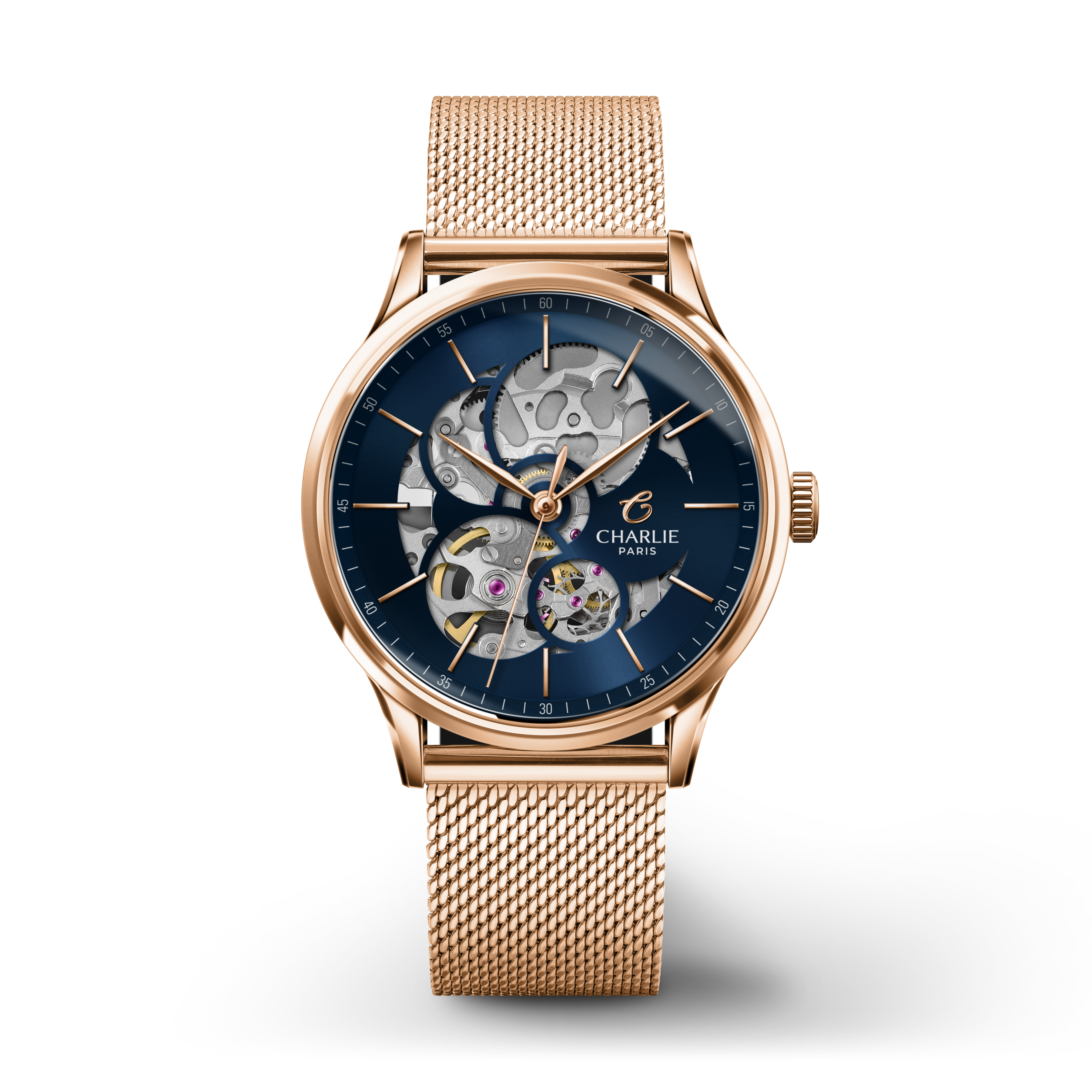 INITIAL 36 - Ajourée - Doré rose/Bleu