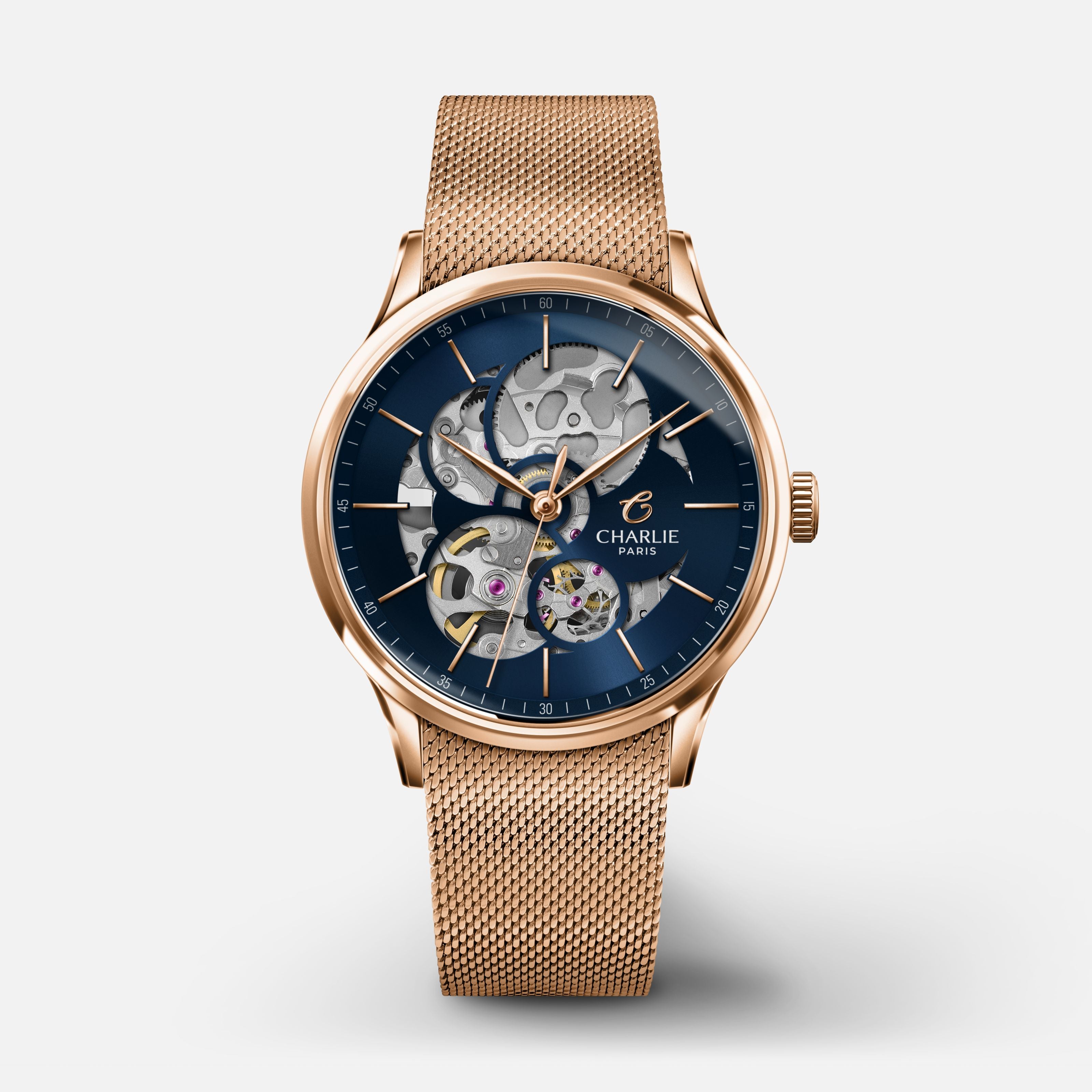 INITIAL 36 - Automatic Skeleton - Rose Gold/Blue