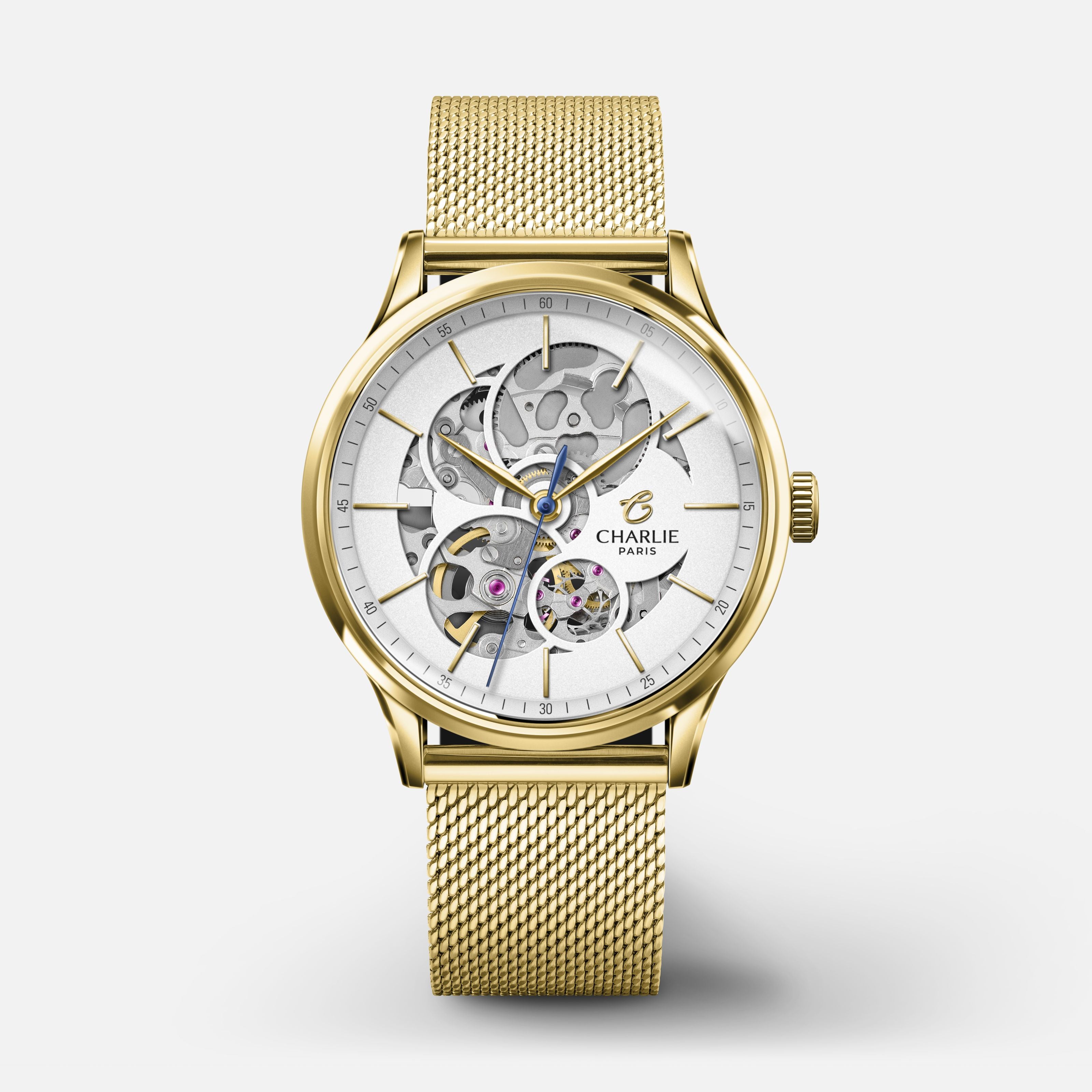 INITIAL - Women's automatic watch skeleton - White dial - Gold 36