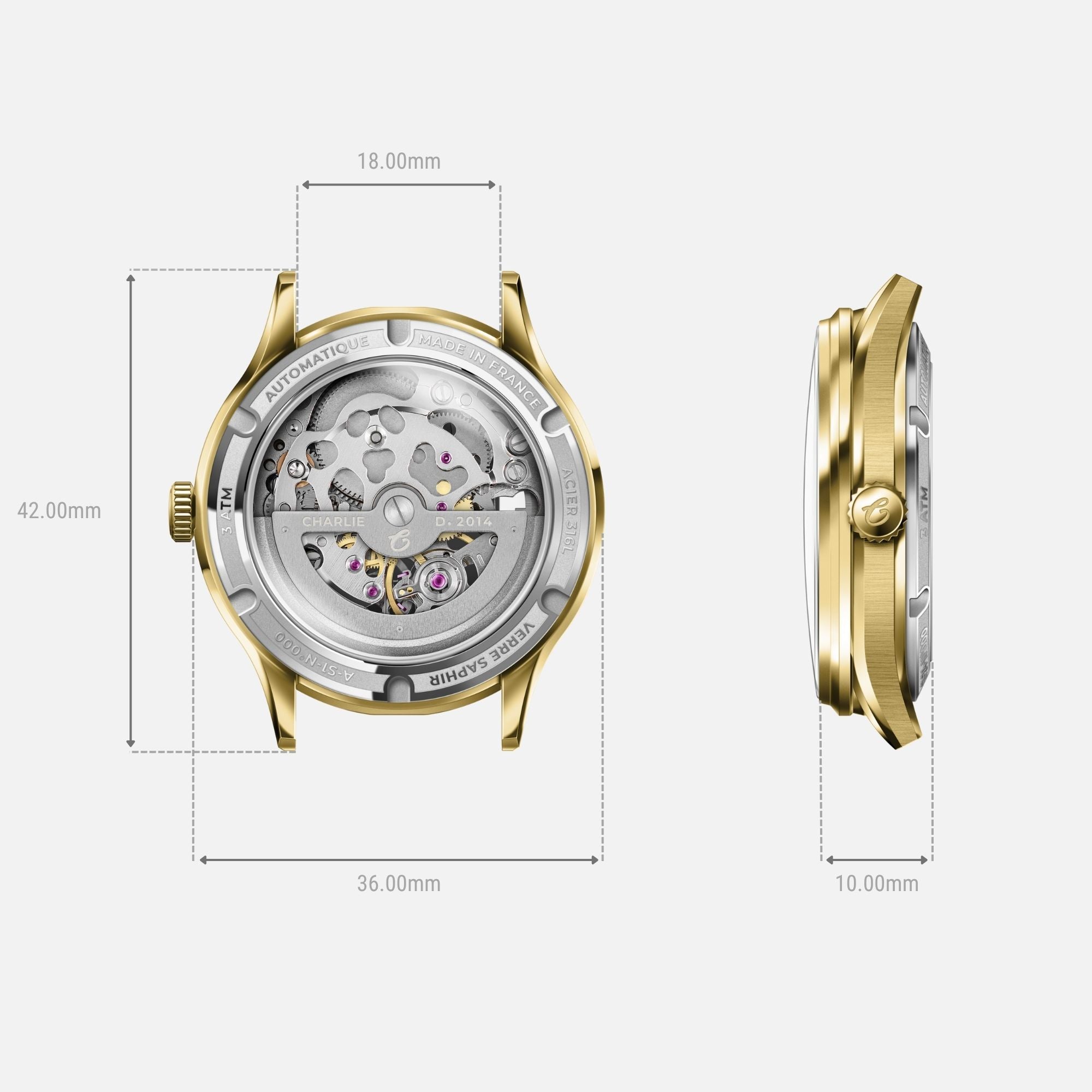 INITIAL - Women's automatic watch skeleton - White dial - Gold 36