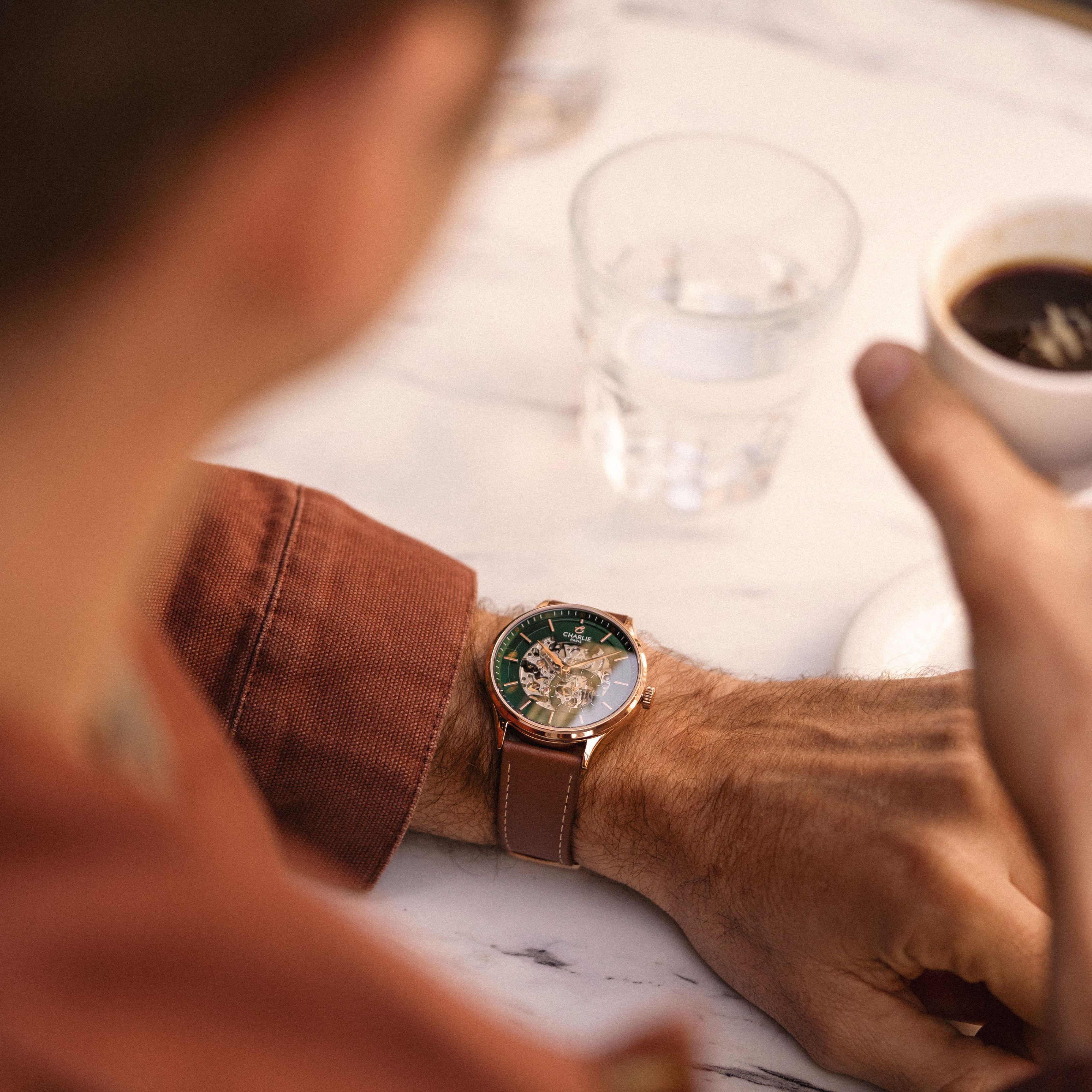 INITIAL - Squelette - Vert & Doré rose