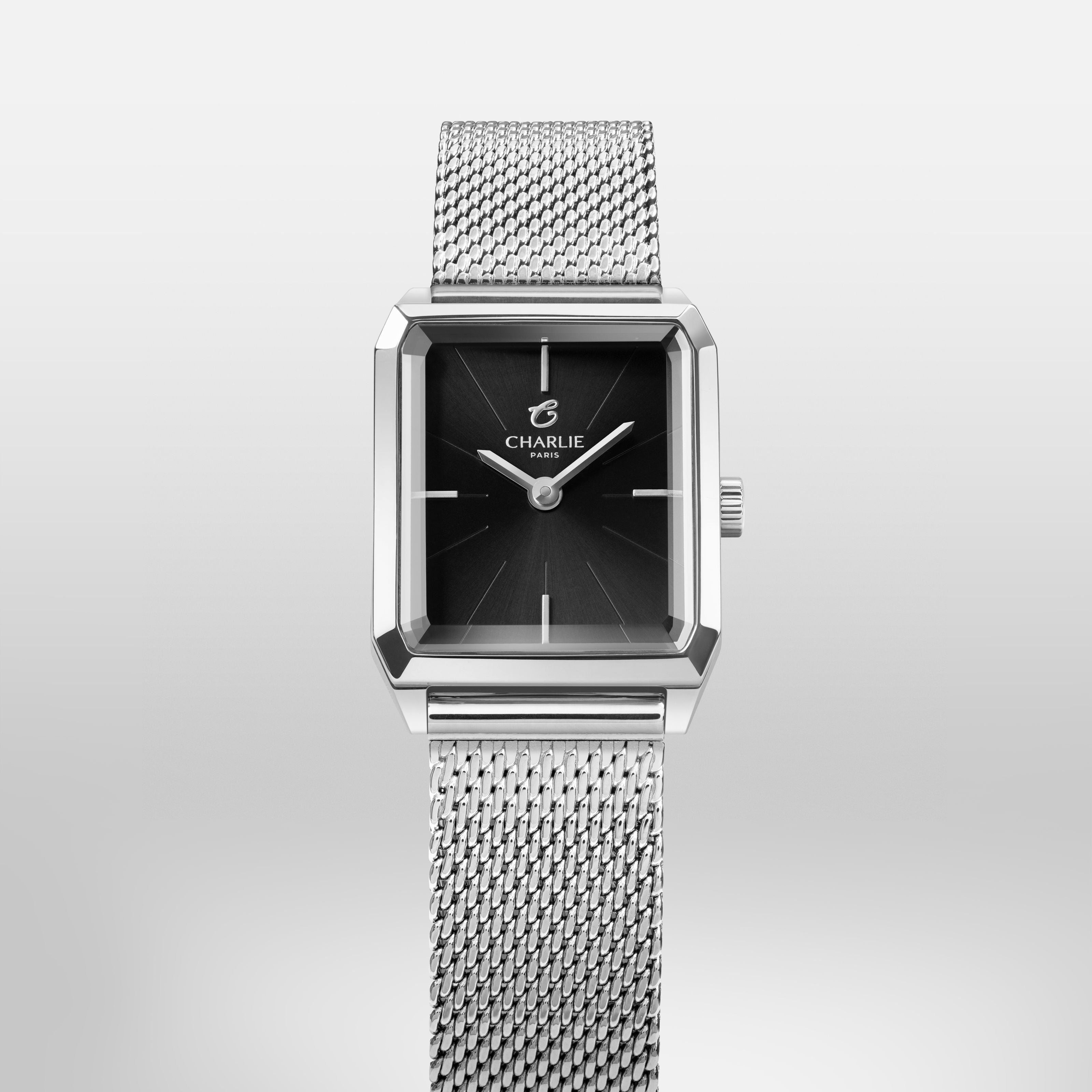 【中古】 Paris Paris MauriceChevalier Monceau quartz steel & black rectangular woman