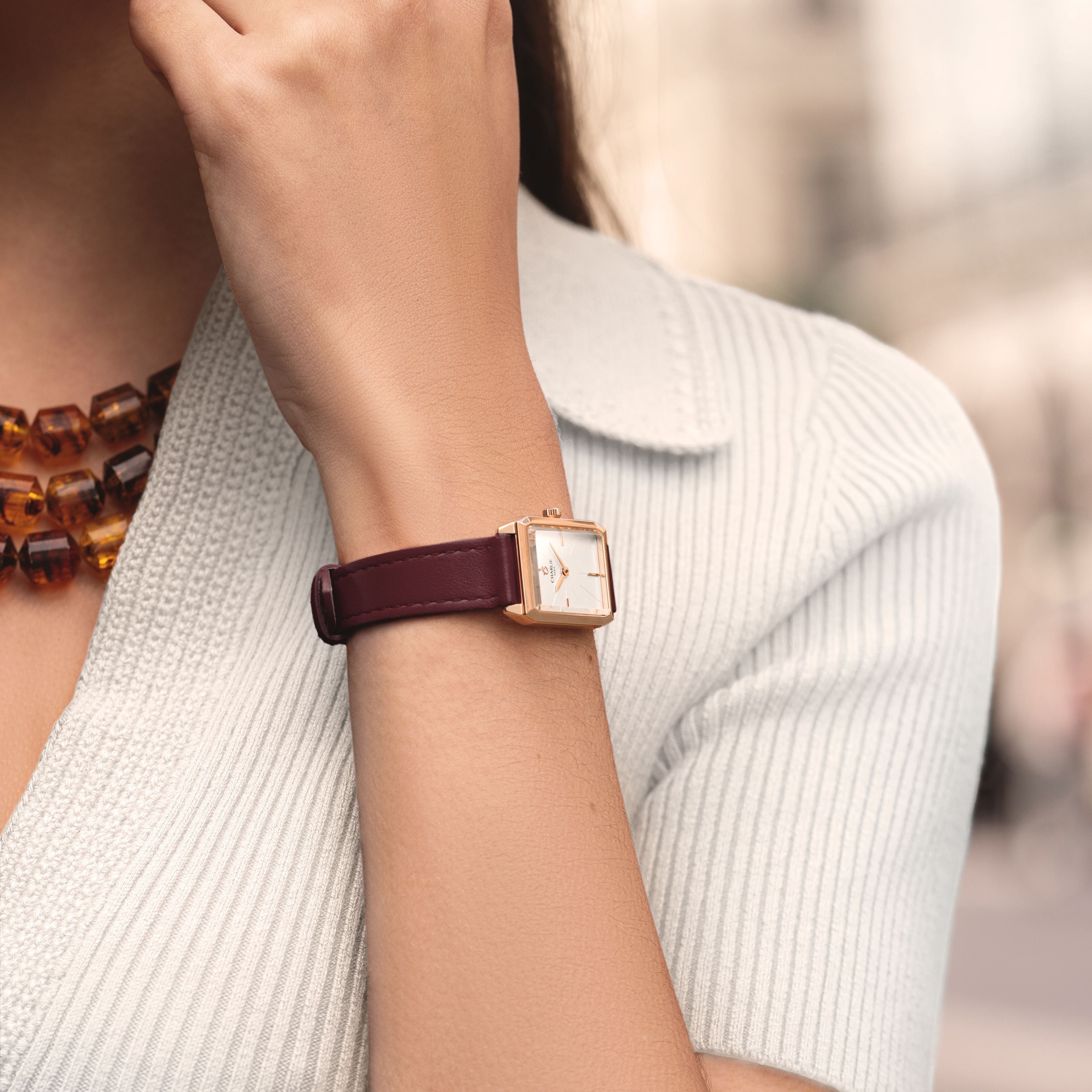 Bordeauxfarbenes Lederarmband 14mm