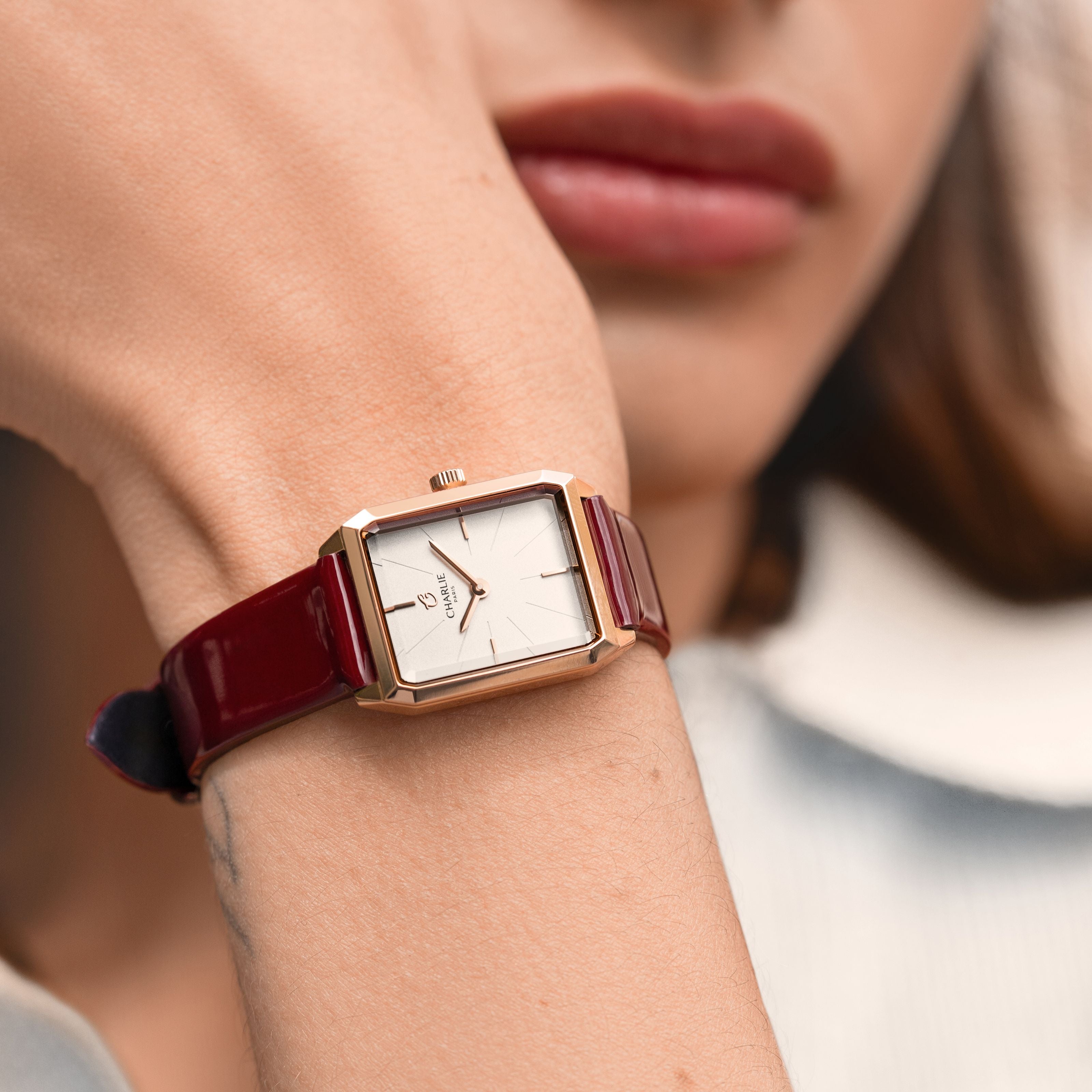Burgundy patent leather strap 14mm