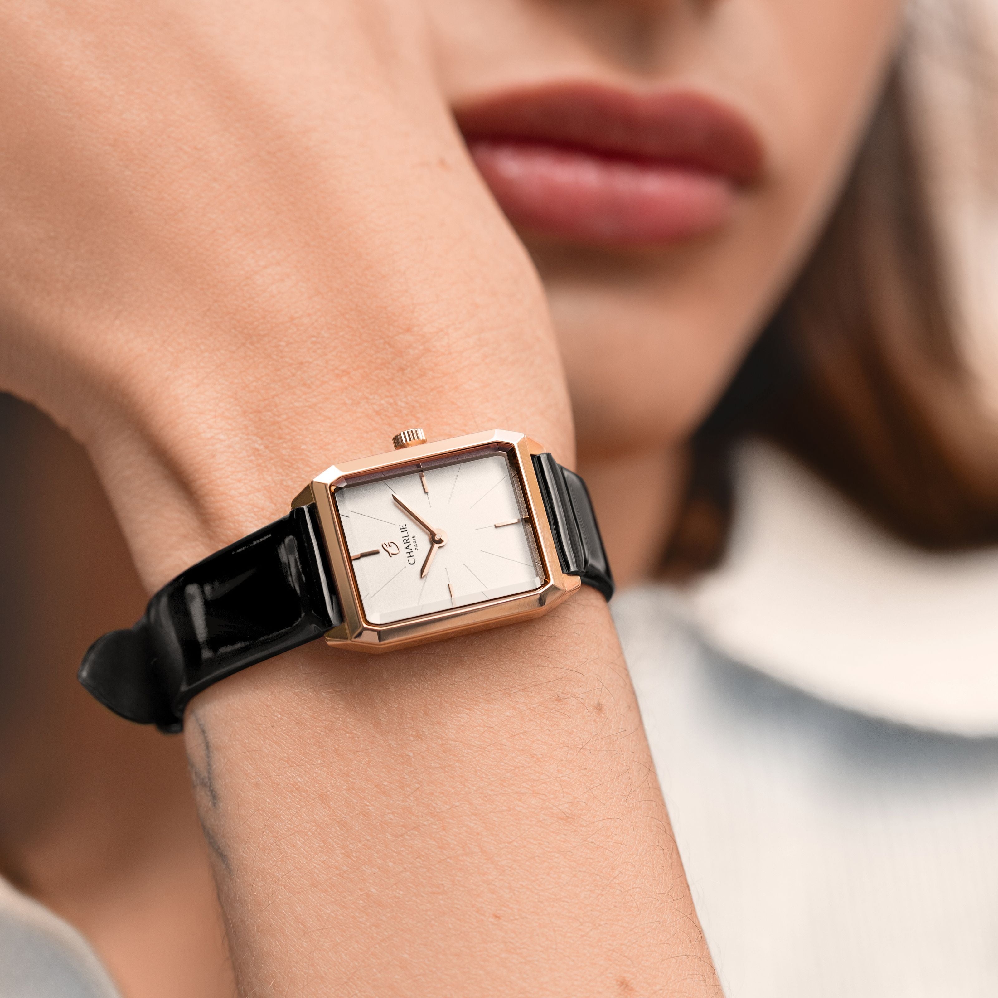 Black patent leather strap 14mm