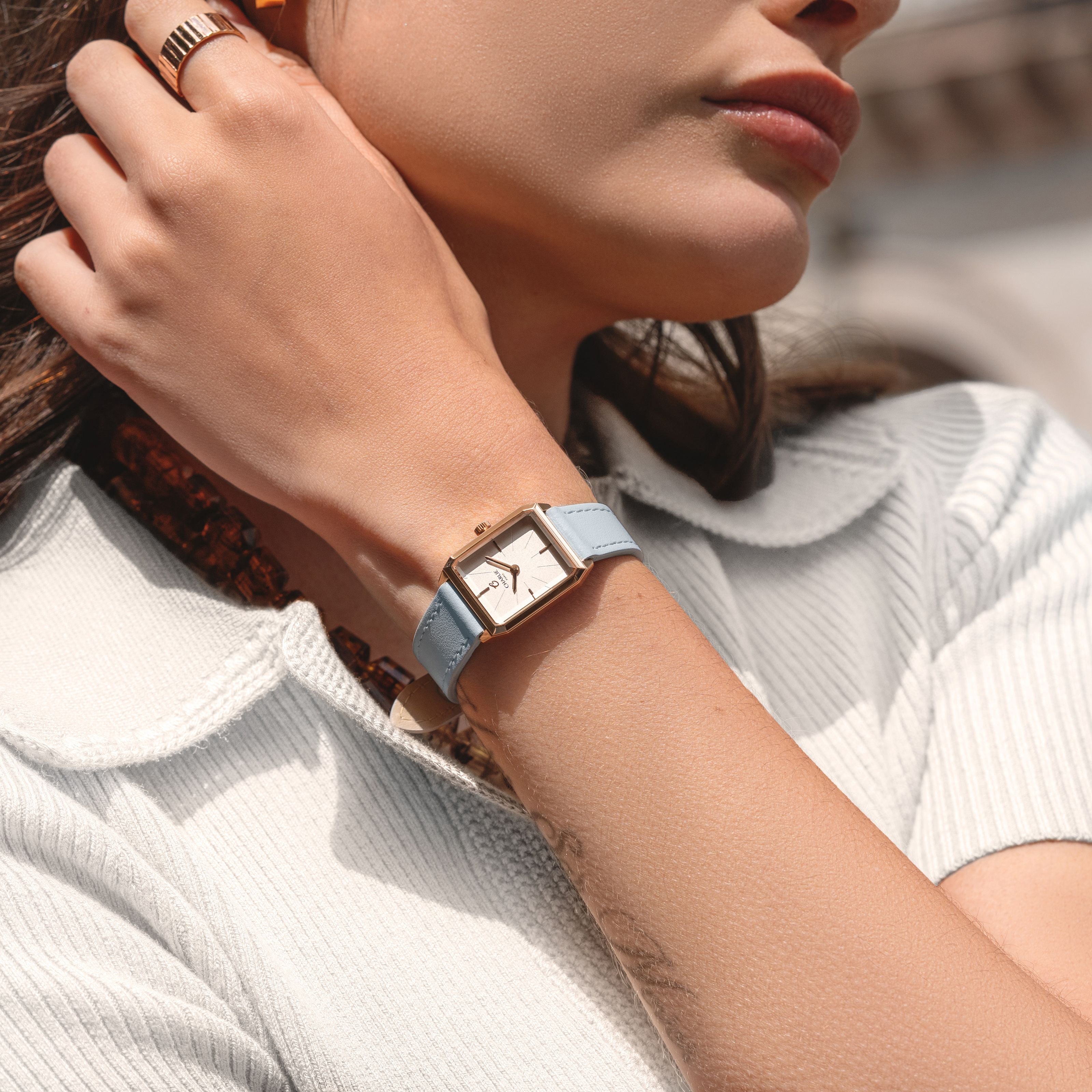 14mm azure blue leather strap