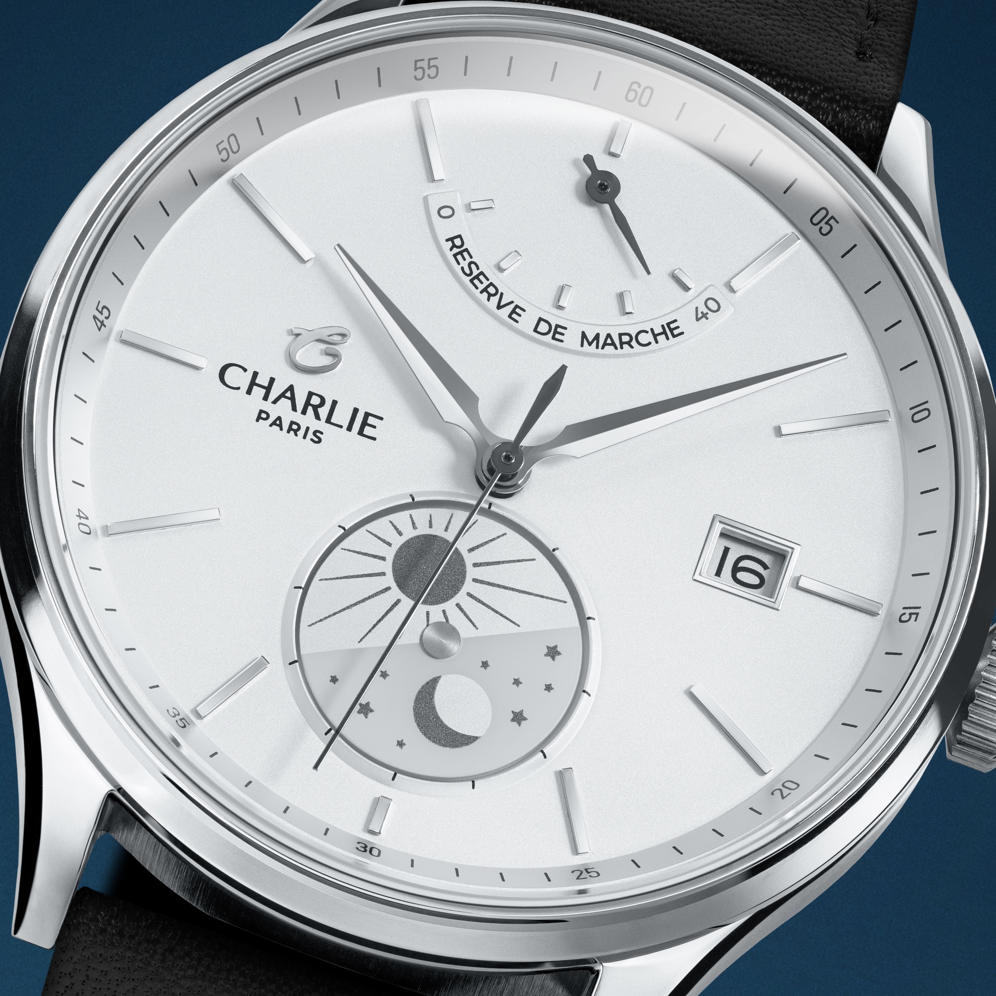 Charlie様 INITIAL - Men's automatic watch, white - Day/night display - Steel