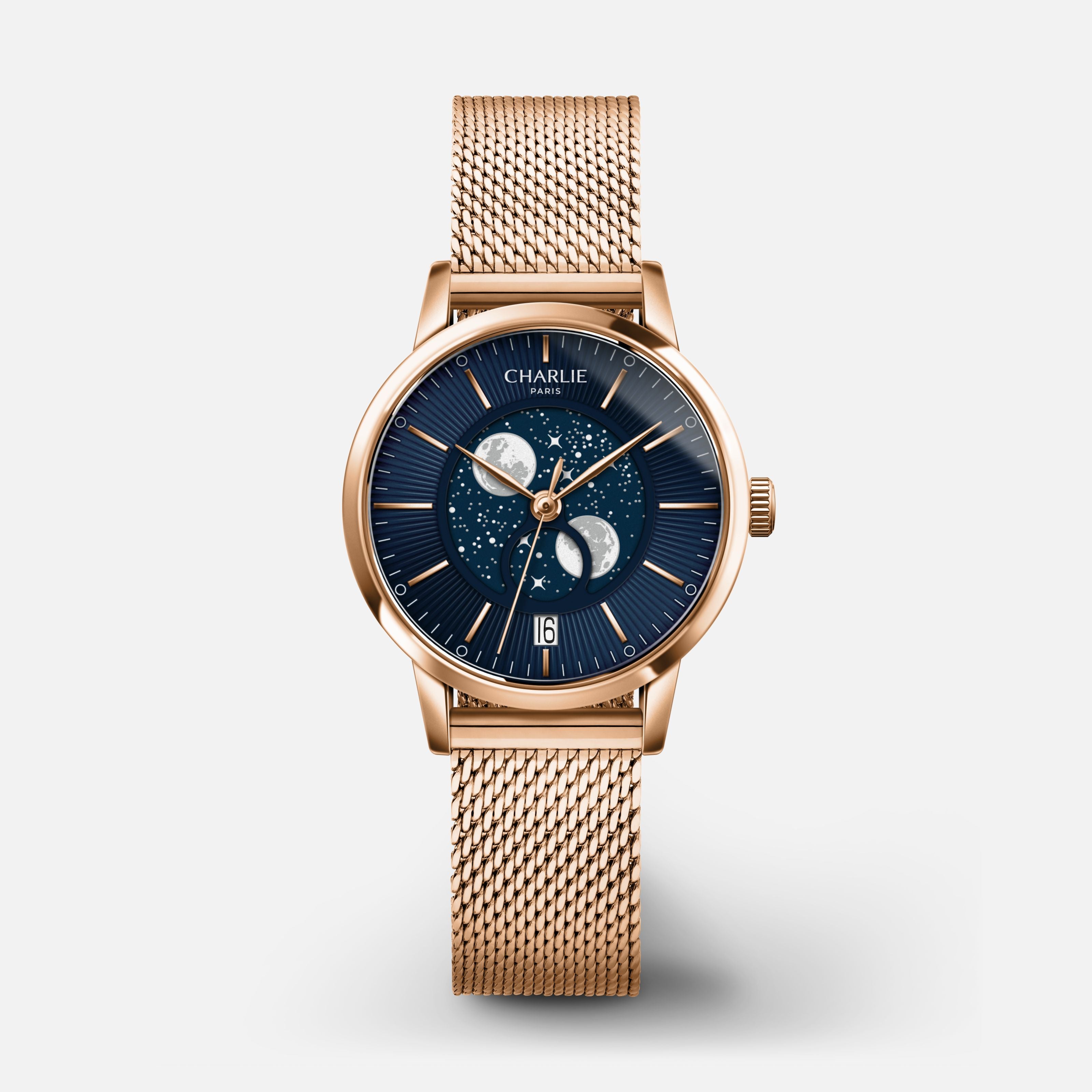 SULLY - Quartz Moon Phase - Rose Gold & Blue 