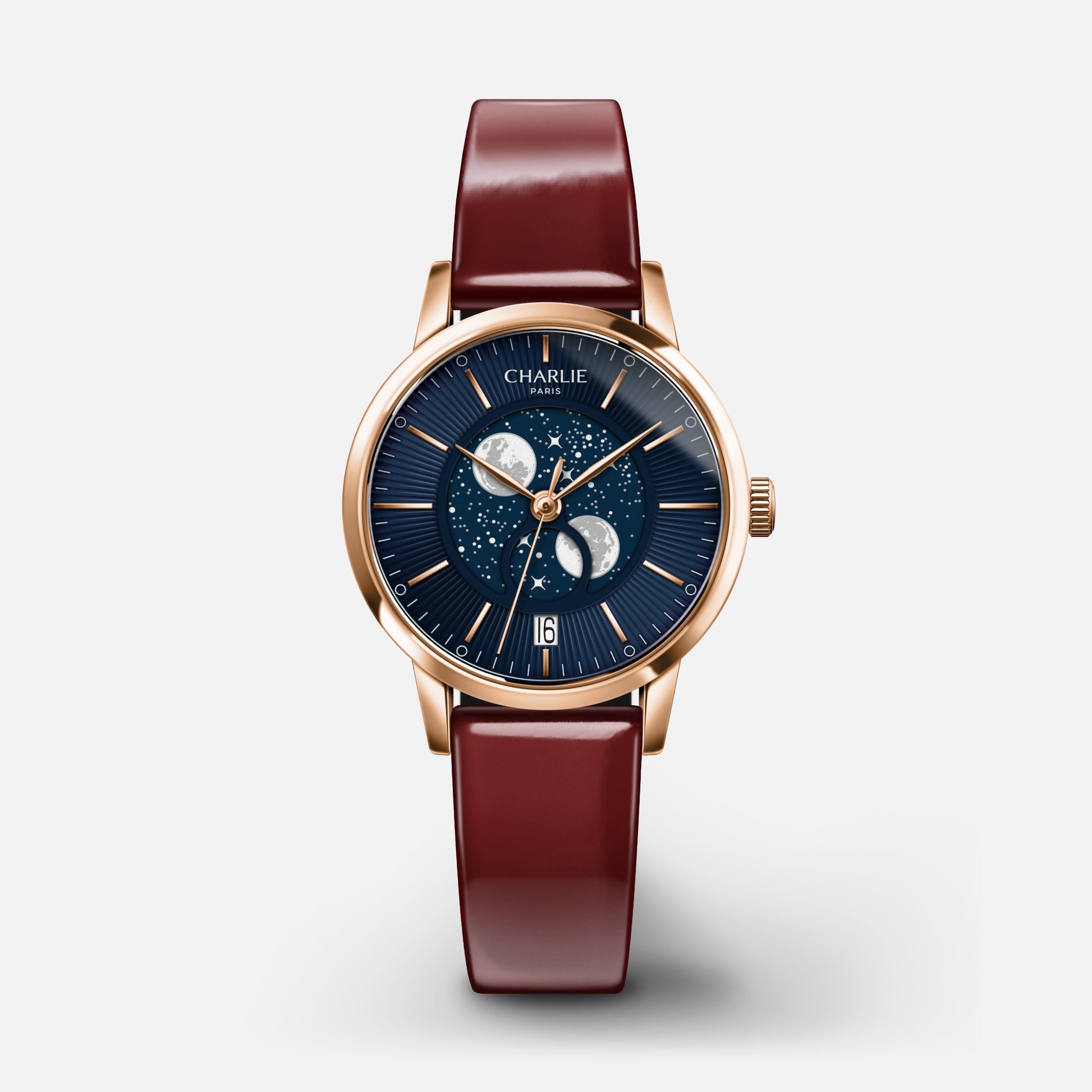 2ロイヤルブルームーンストーン・2オパール・21エメラルド・9ピンクアメジスト SULLY - Women's watch Moon Phase Fine blue quartz - Rose gold 30