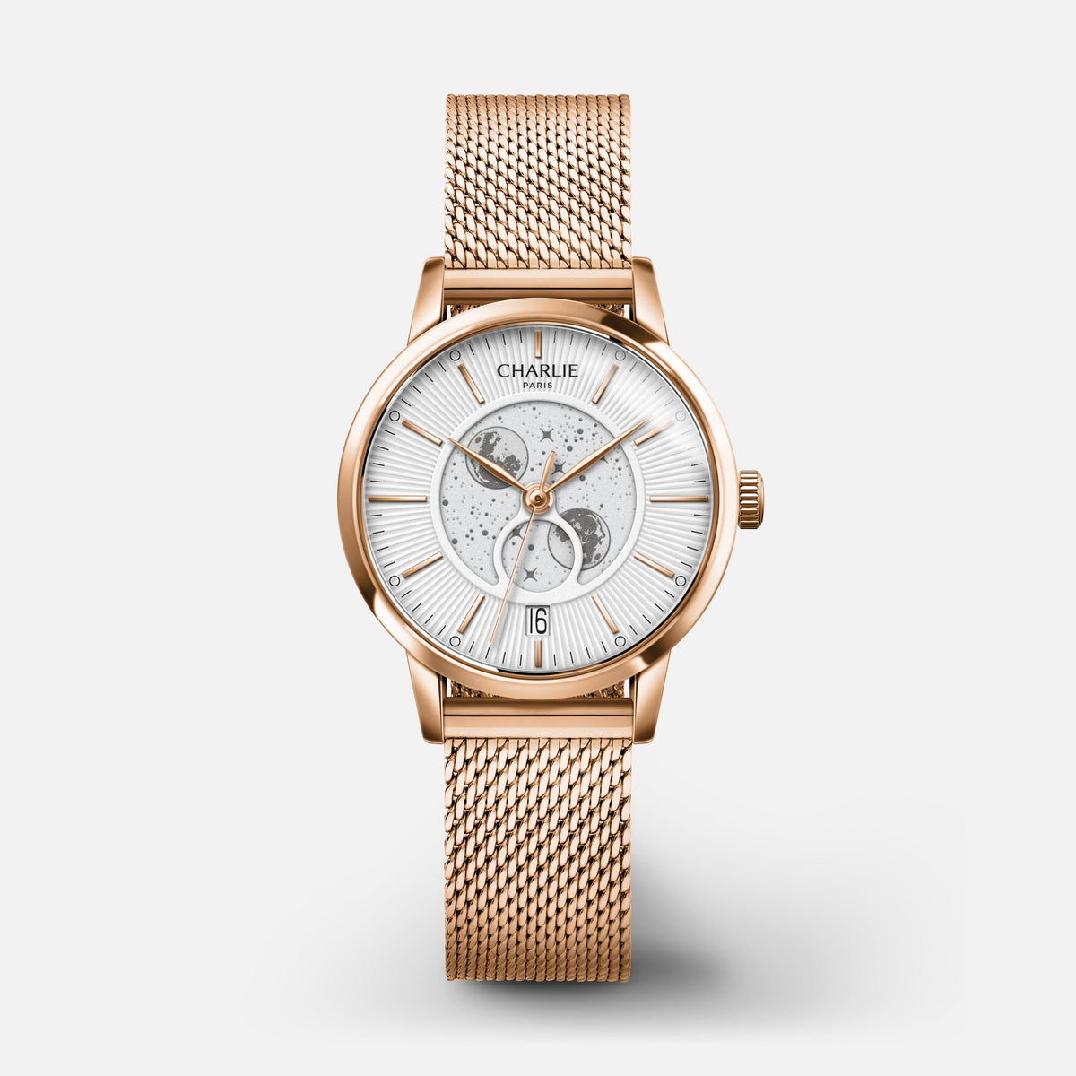 SULLY - Women's watch Moon Phase Fine white quartz - Rose gold 30 mm ...