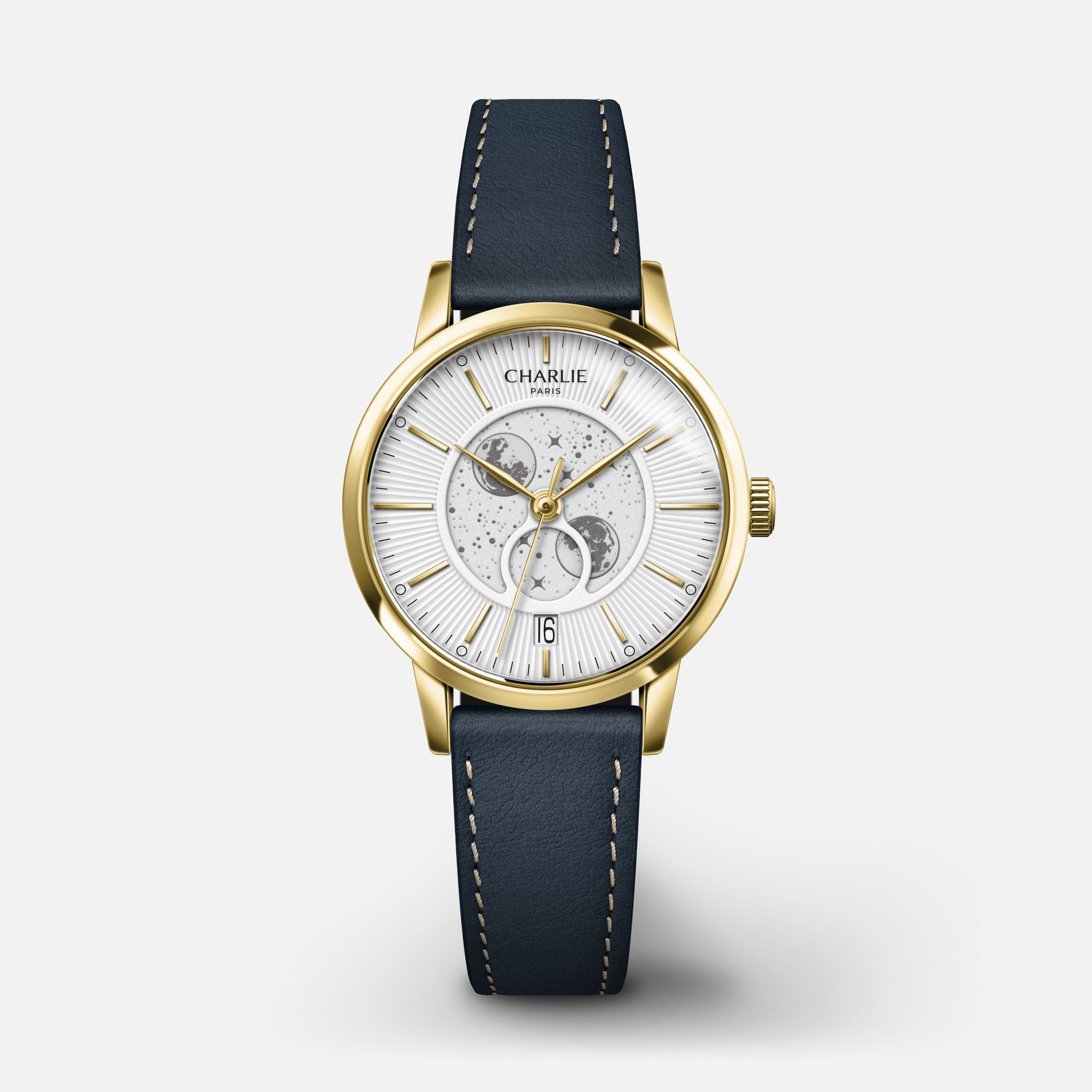 SULLY - Women's watch Moon Phase Fine white quartz - Gold 30 mm