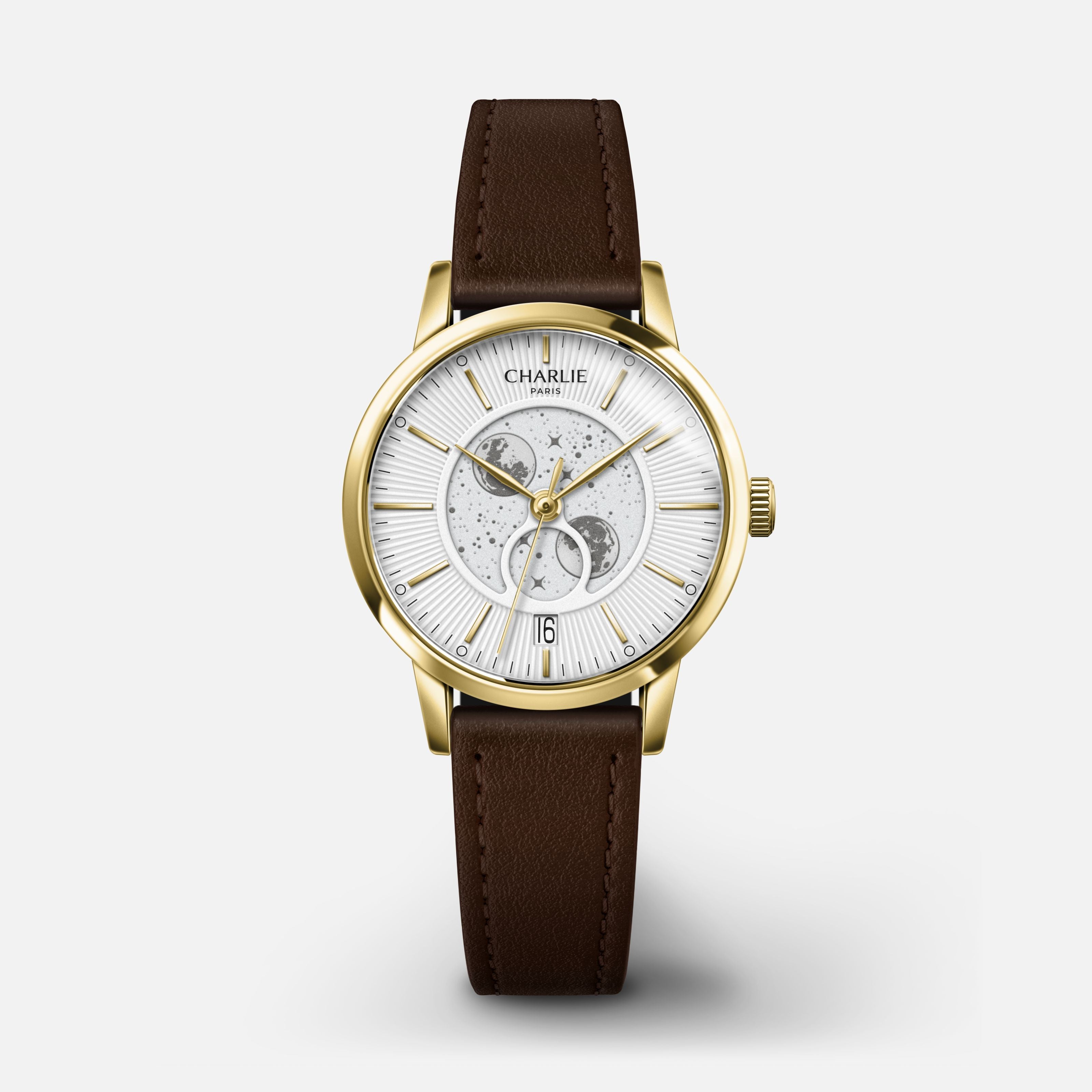 SULLY - Women's watch Moon Phase Fine white quartz - Gold 30 mm