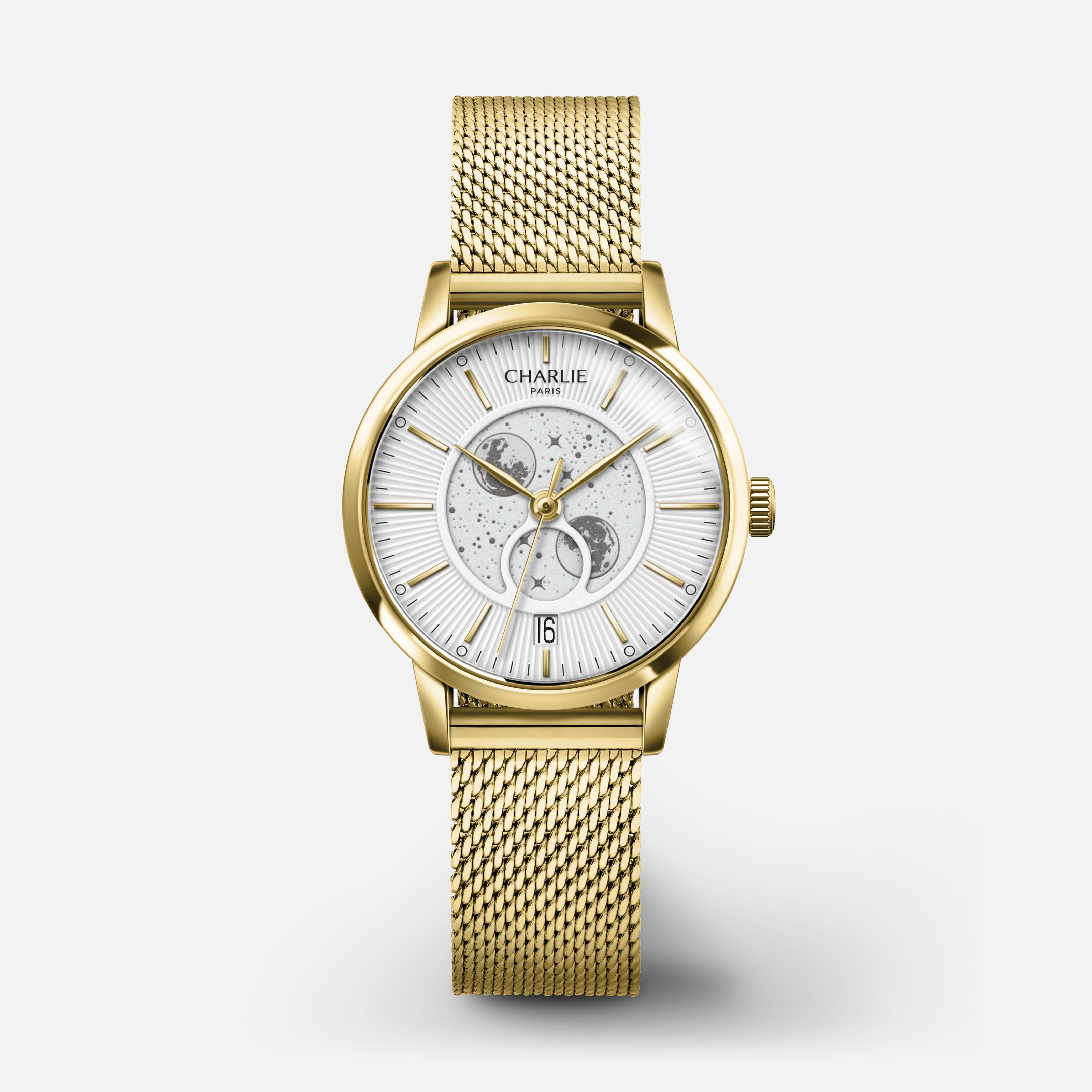 SULLY - Women's watch Moon Phase Fine white quartz - Gold 30 mm
