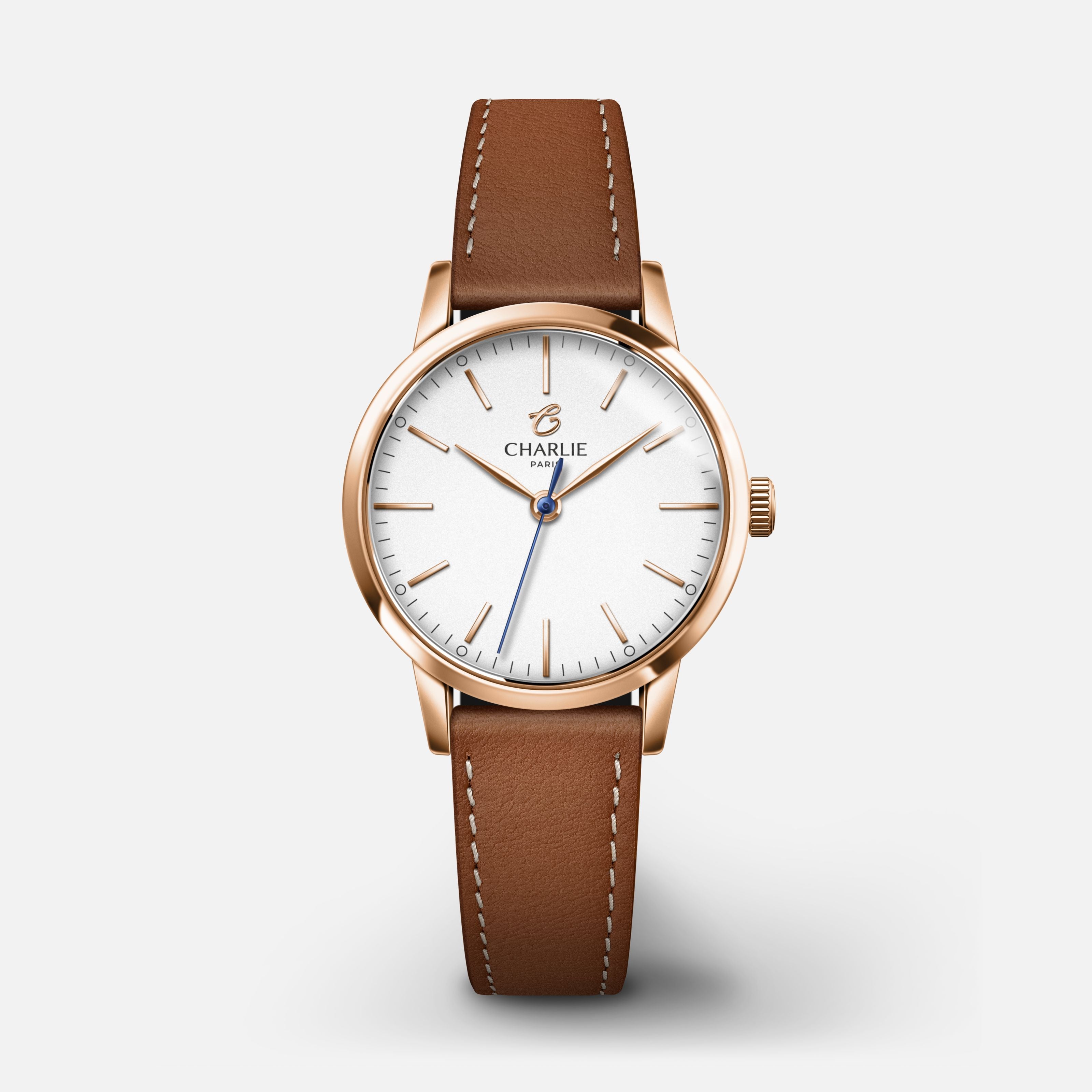 SULLY - Quartz - Doré rose Montres CHARLIE Cuir marron