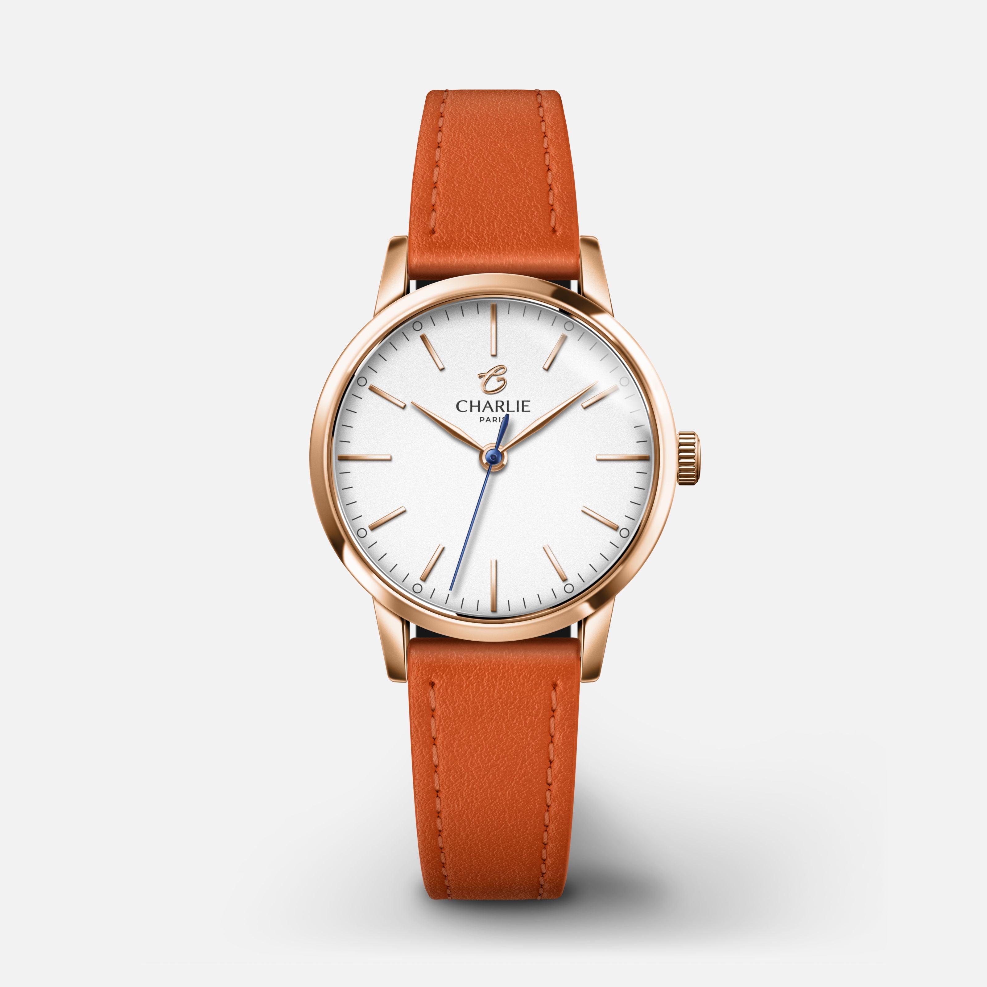 SULLY - Quartz - Doré rose Montres CHARLIE Cuir mandarine