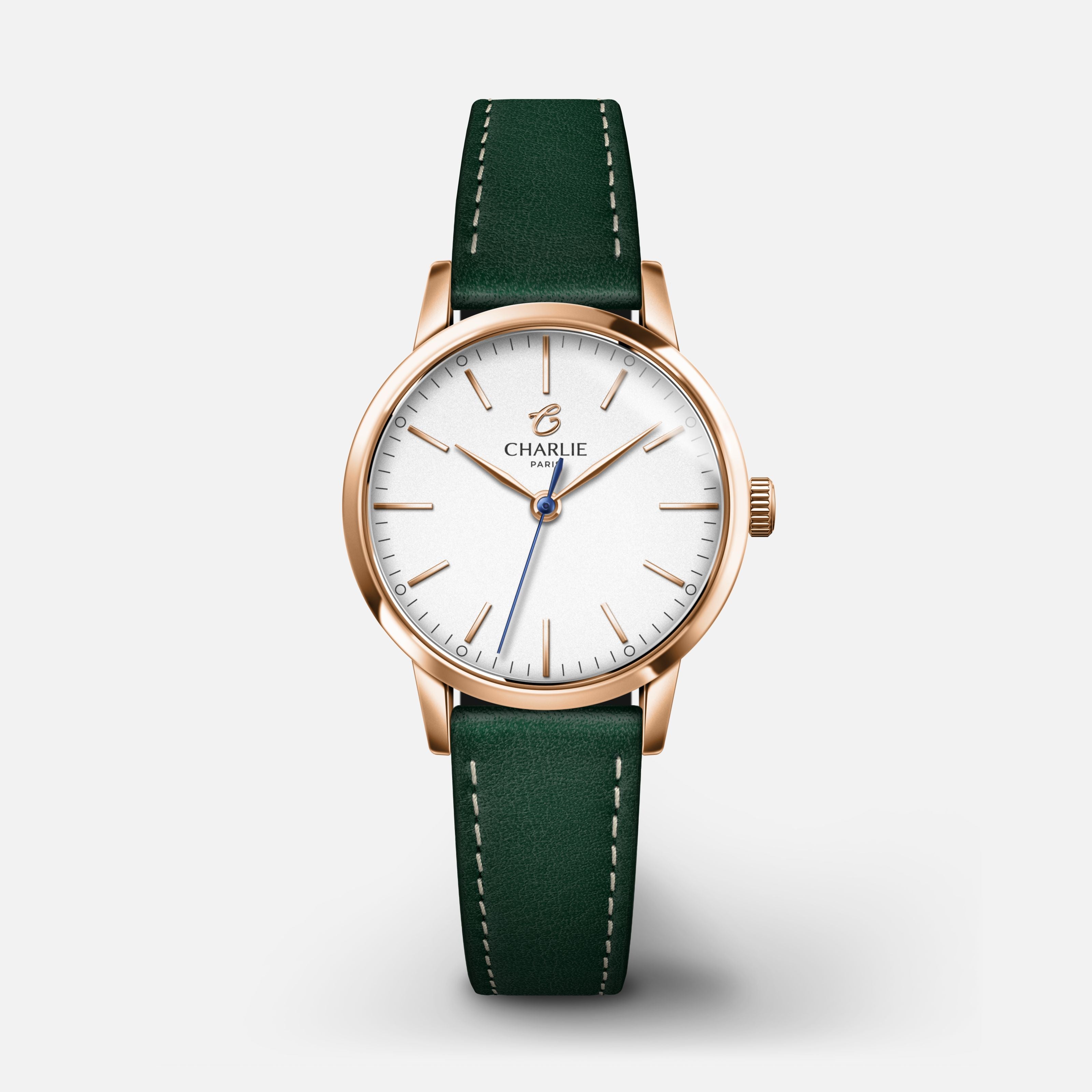 SULLY - Quartz - Doré rose Montres CHARLIE Cuir vert