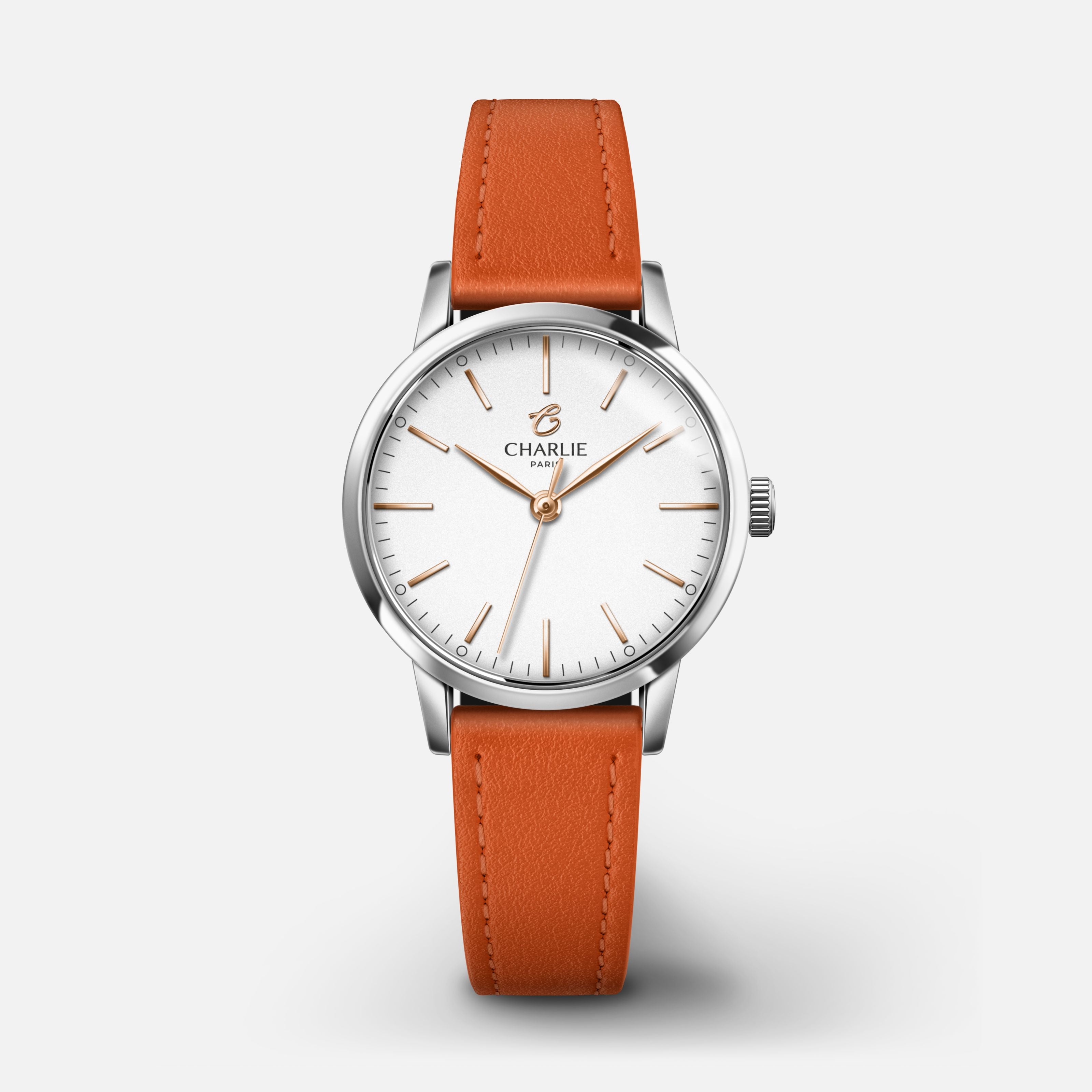 SULLY - Quartz - Acier Montres CHARLIE Cuir mandarine