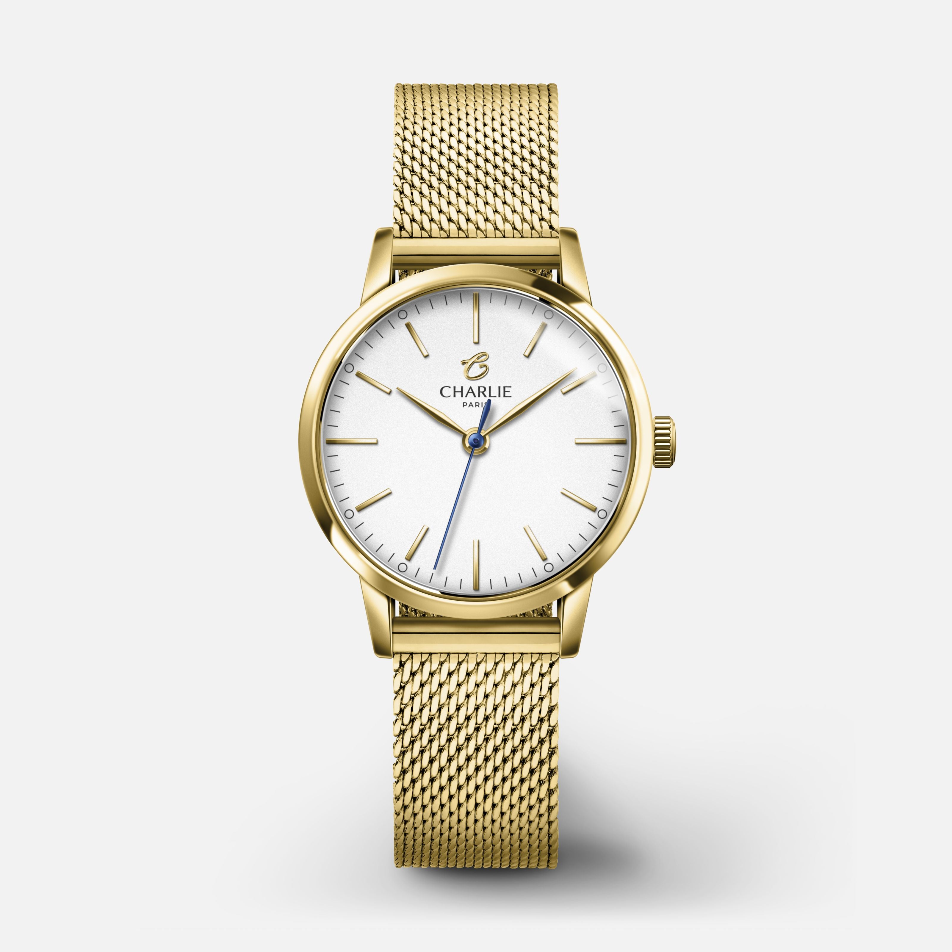 SULLY - Women's slim round quartz watch - Rose gold 30 mm - White