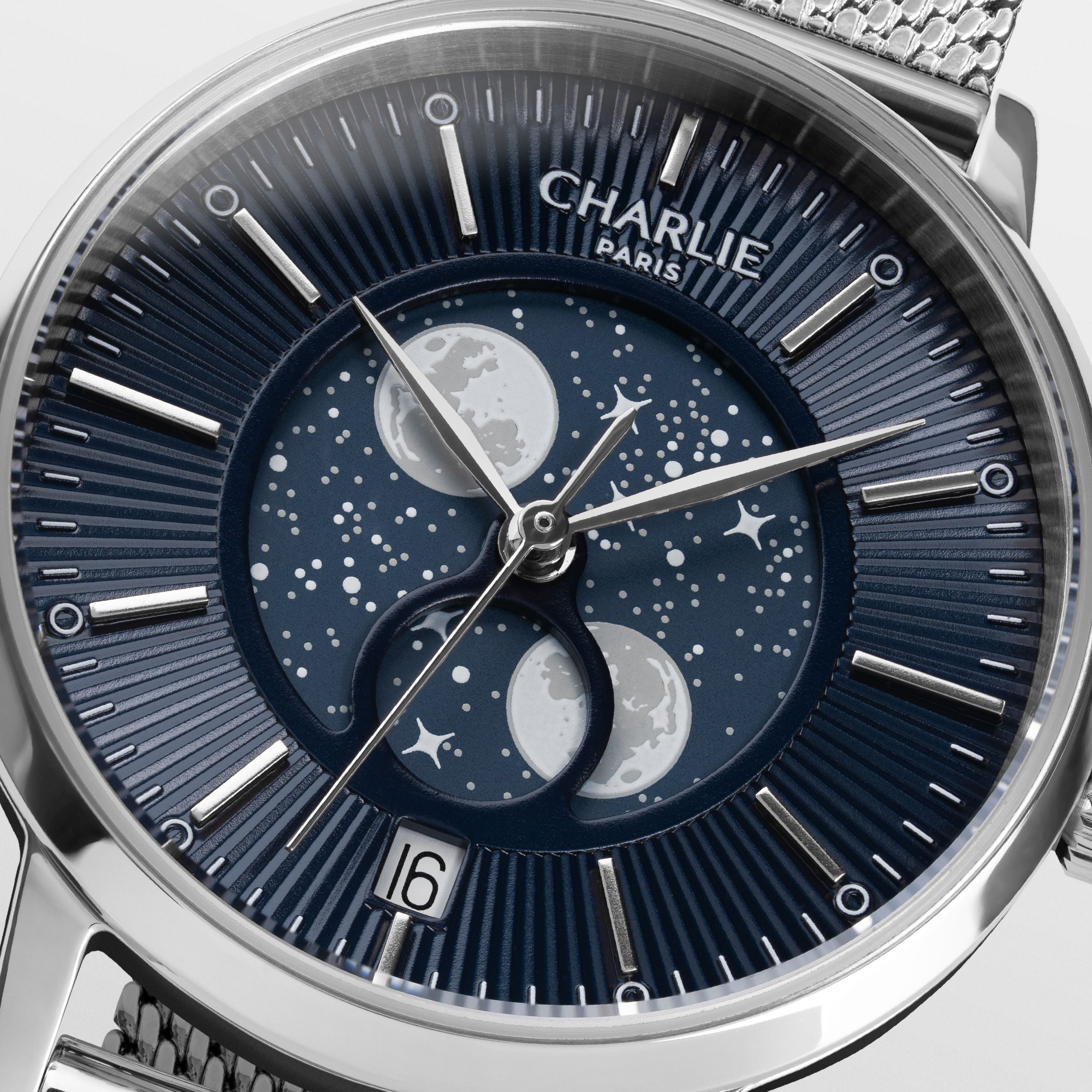 SULLY - Quartz Phase de Lune - Acier & Bleu Montres CHARLIE