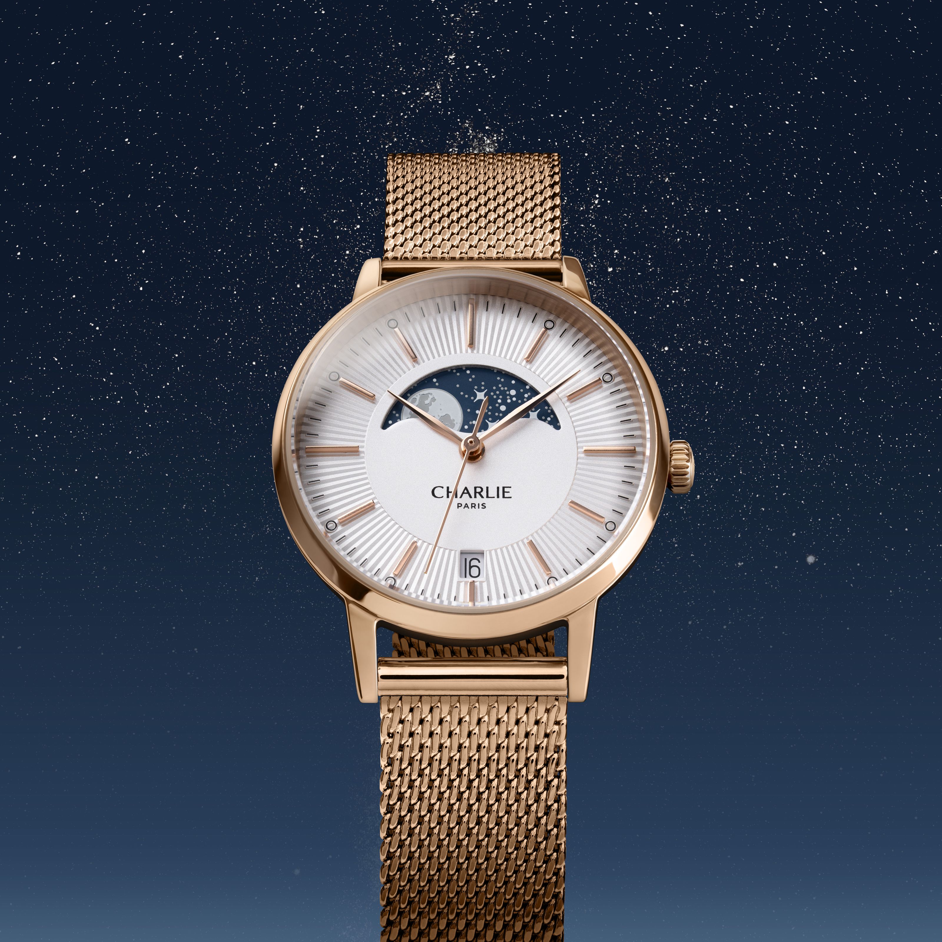 SULLY - Quartz Phase de Lune - Doré rose Montres CHARLIE