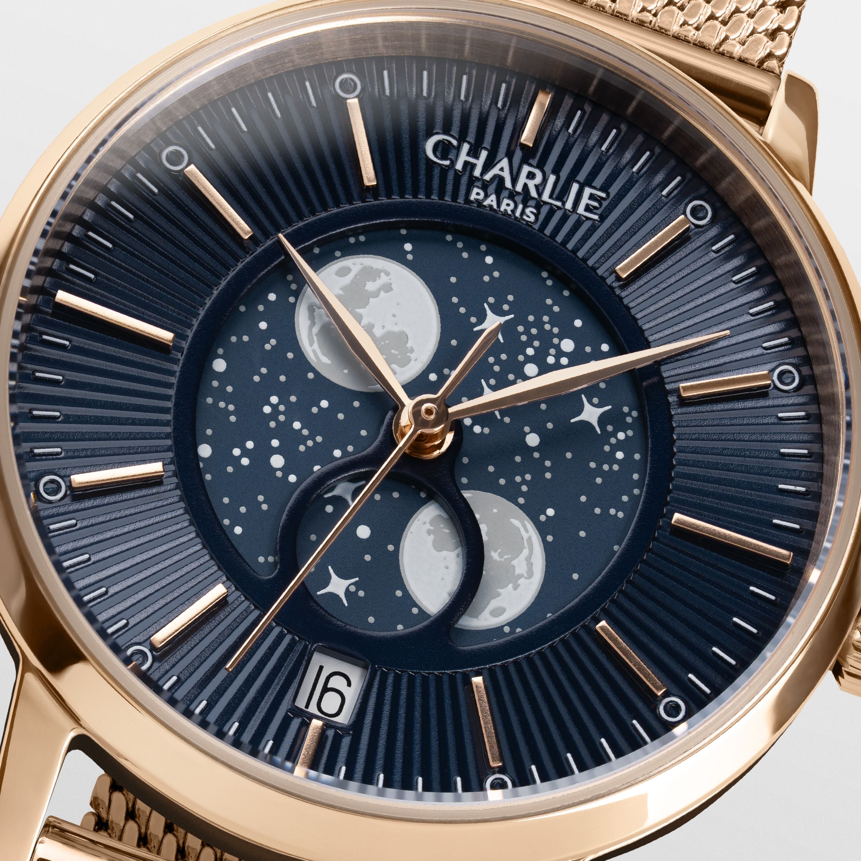 SULLY - Quartz Phase de Lune - Doré rose & Bleu Montres CHARLIE
