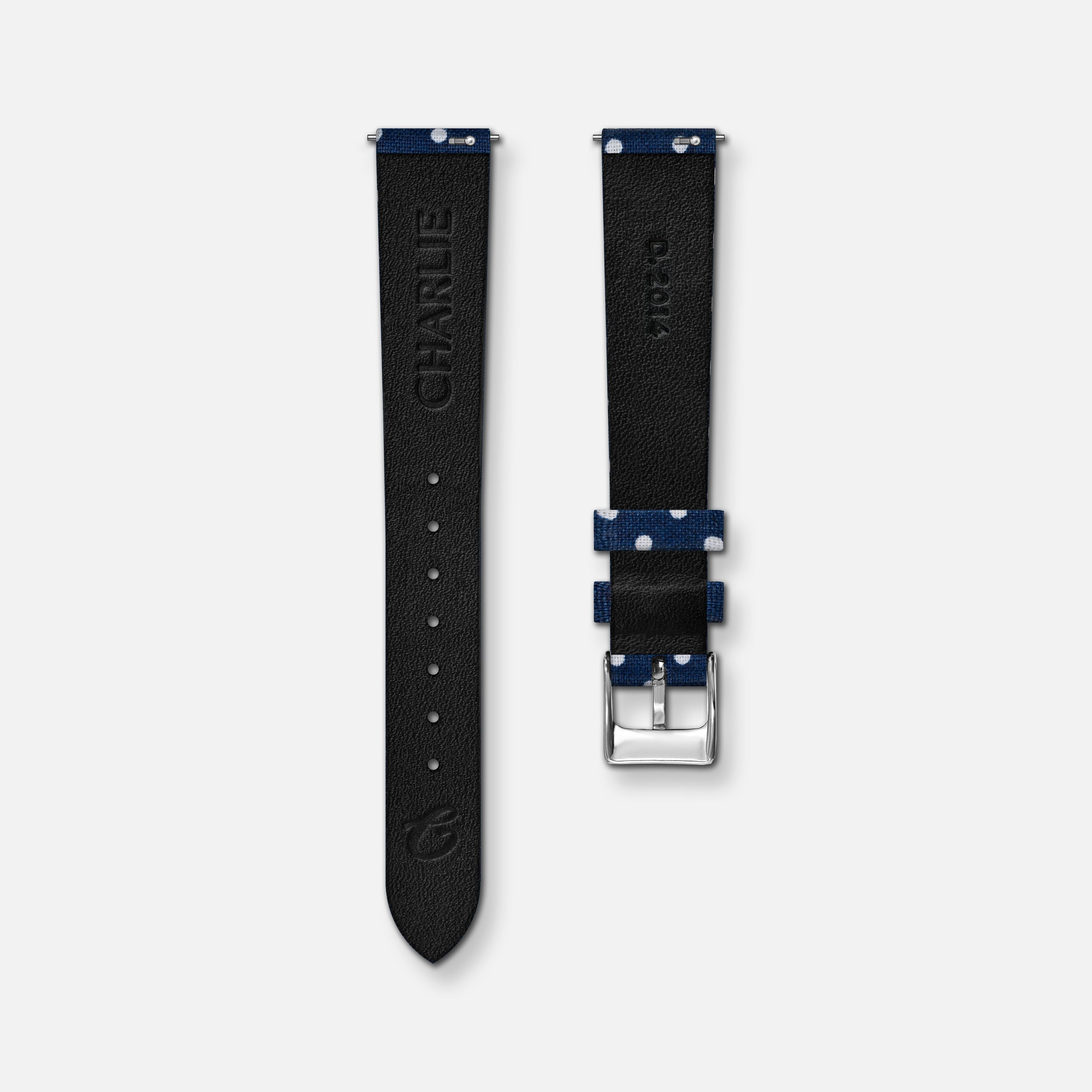 <tc>Armband</tc> 14 mm blauer Stoff mit weißen Punkten