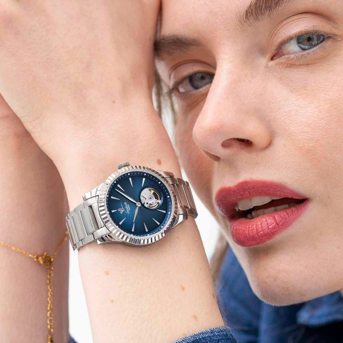 Women s waterproof blue dial watch Aurore Automatic Blue