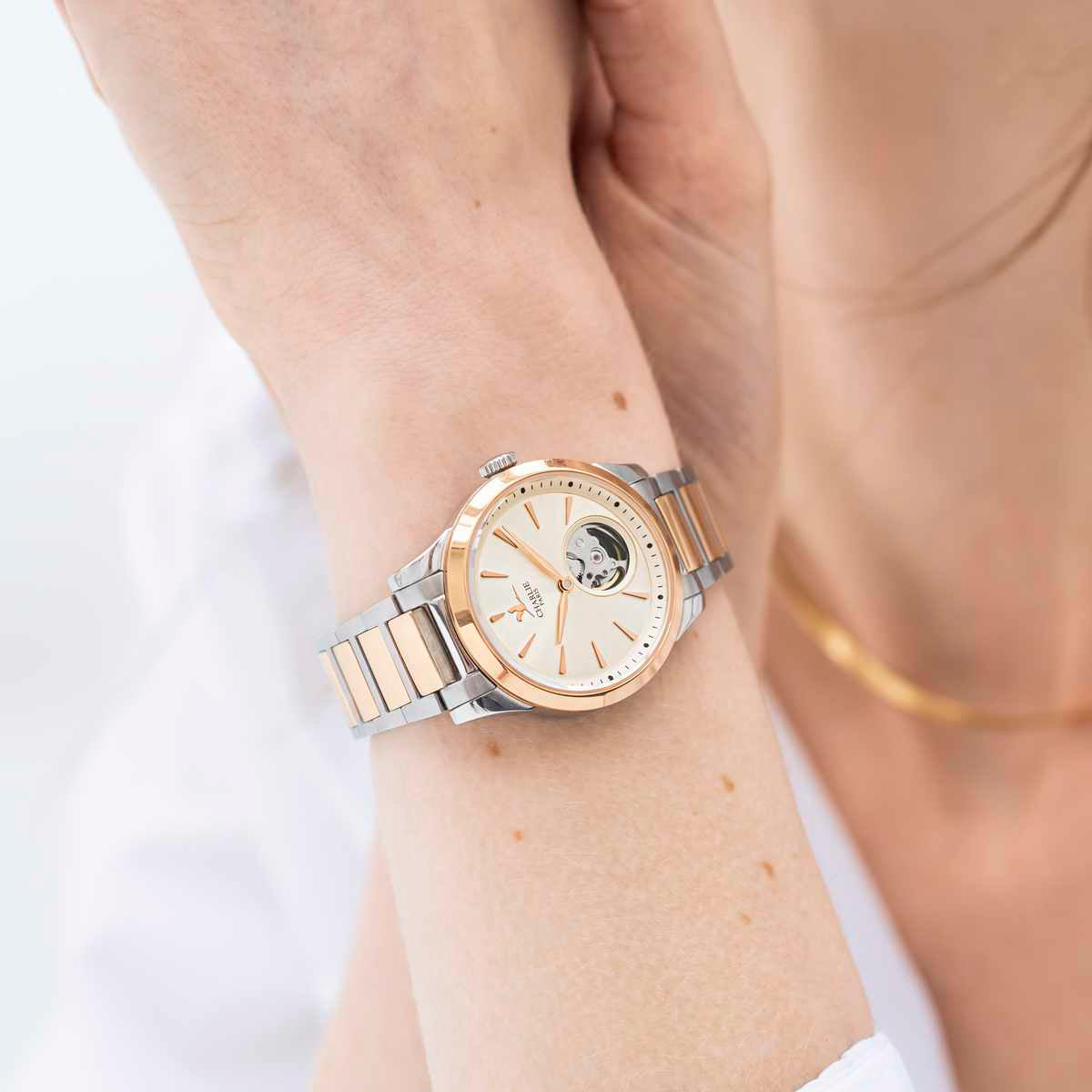 Aurore Open Heart- Rose gold waterproof automatic women's watch ...