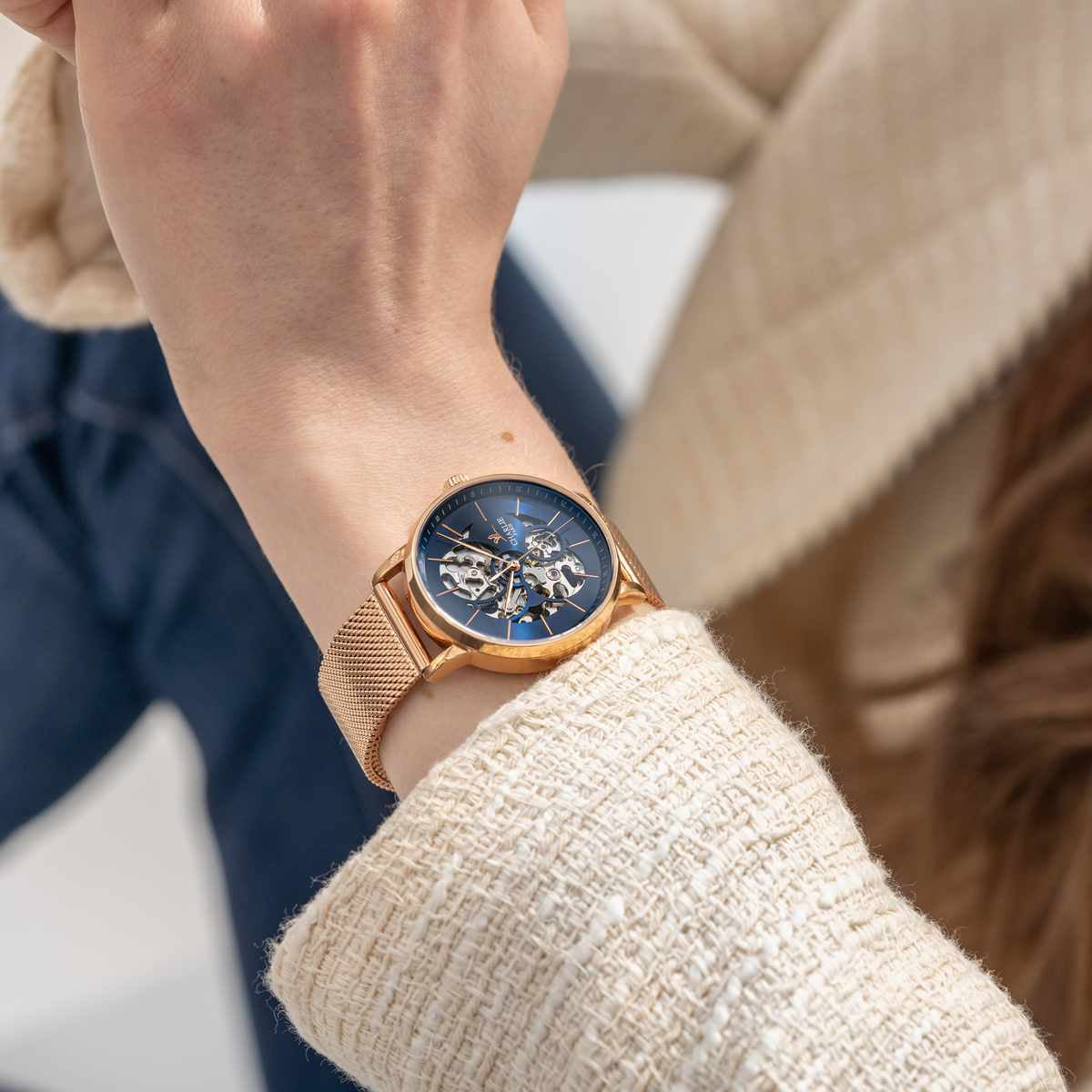 INITIAL 36 Skeleton Rose Gold Blue