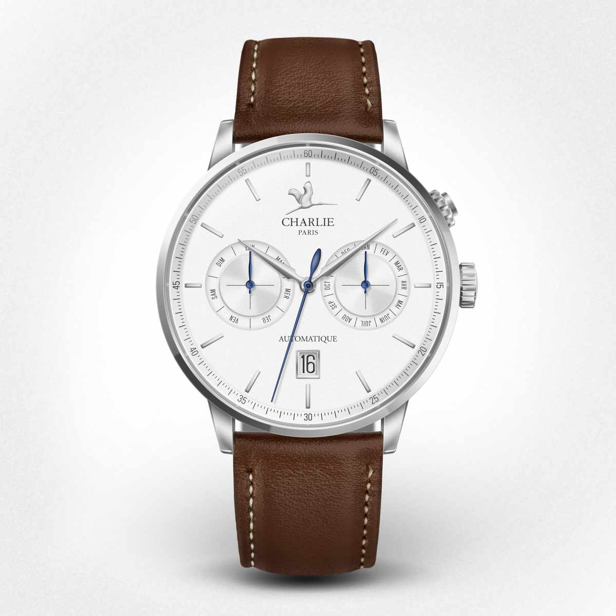 Montre homme automatique Calendrier Initial Calendrier blanc