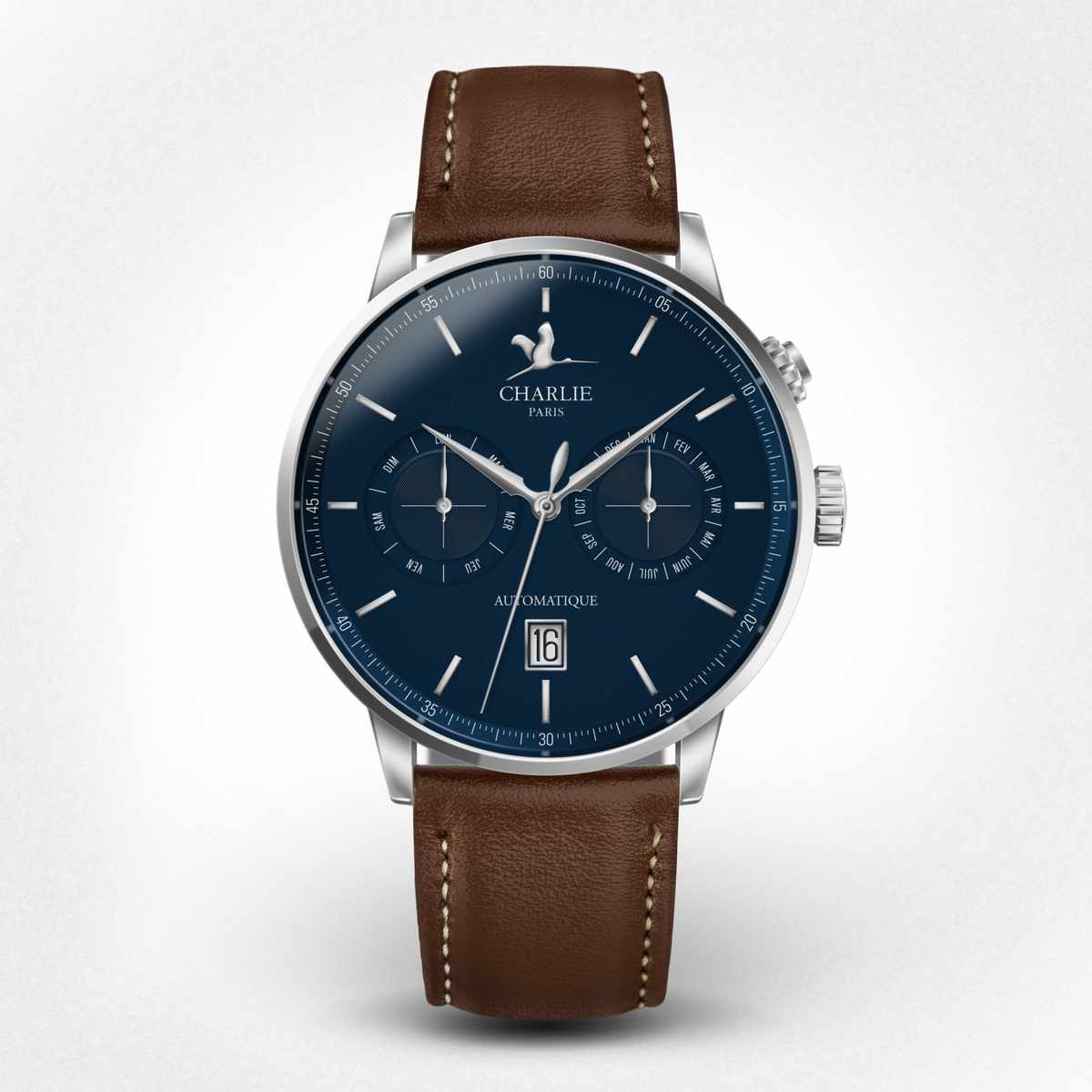 Montre Calendrier automatique pour homme Initial Calendrier bleu