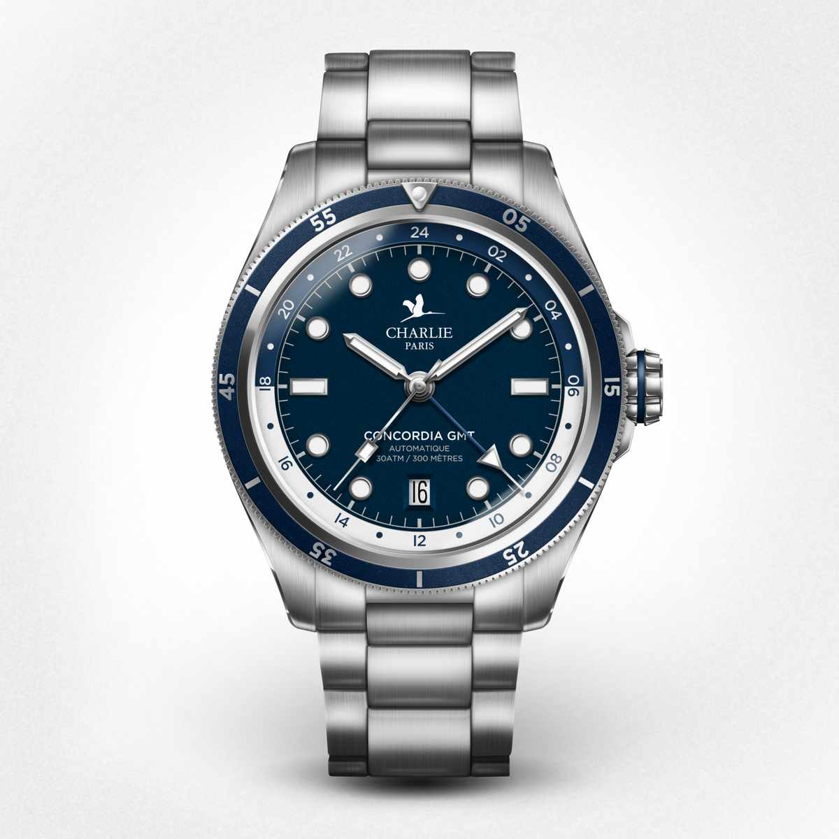 CONCORDIA - Automatique GMT - Bleu - Bracelet acier