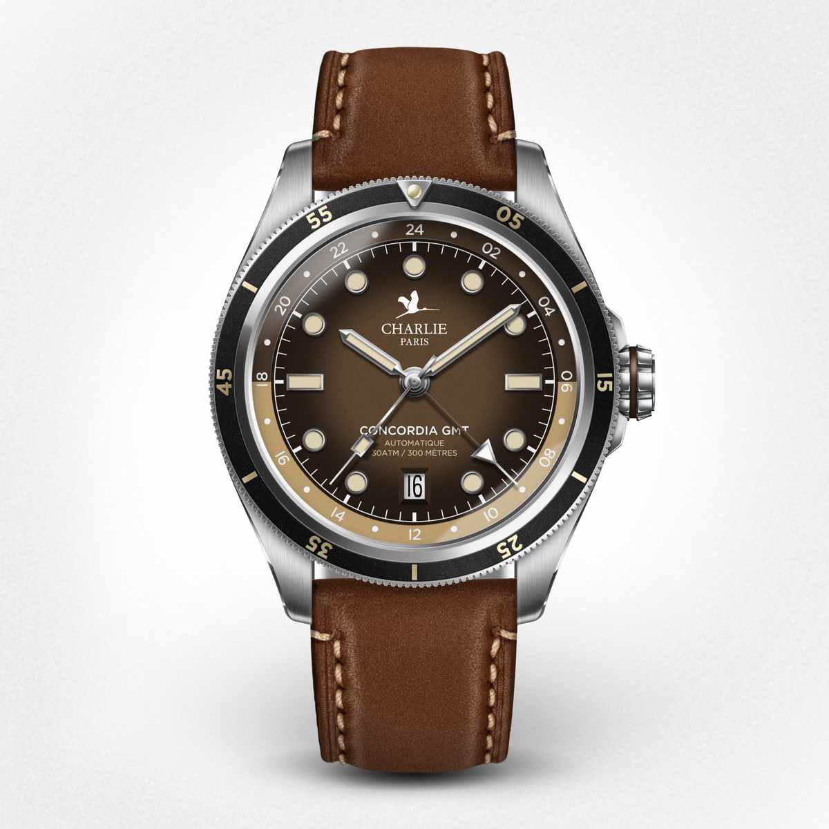 Men s GMT Swiss Movement Watch Concordia Automatic GMT Dune