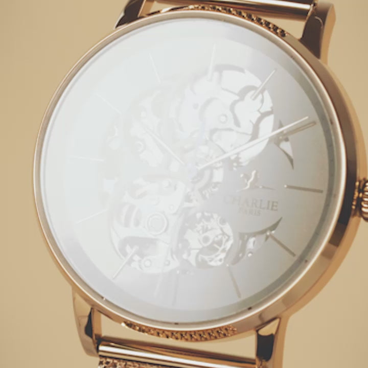 Rose gold skeleton online watch