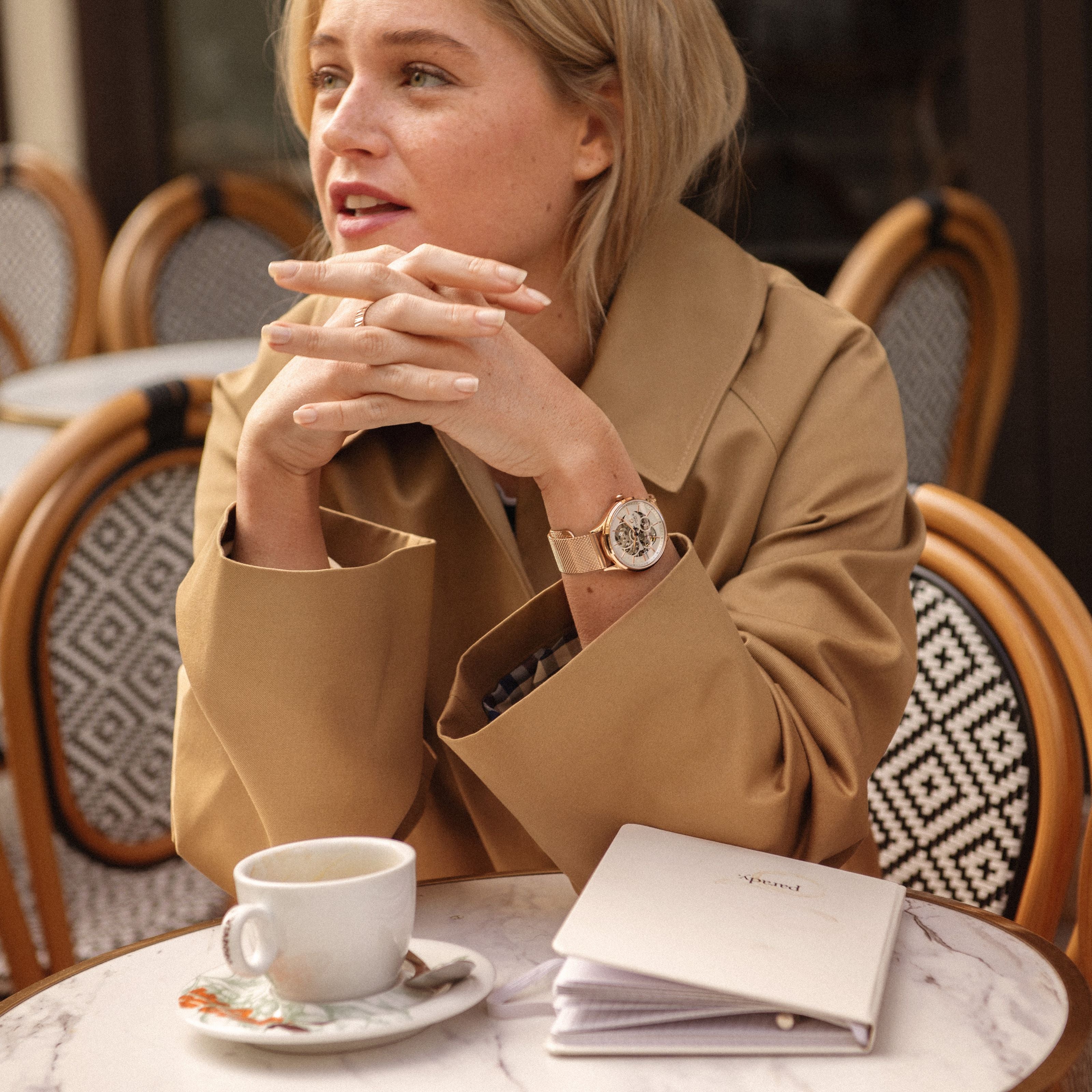 INITIAL - Women's automatic watch skeleton - White dial - Rose