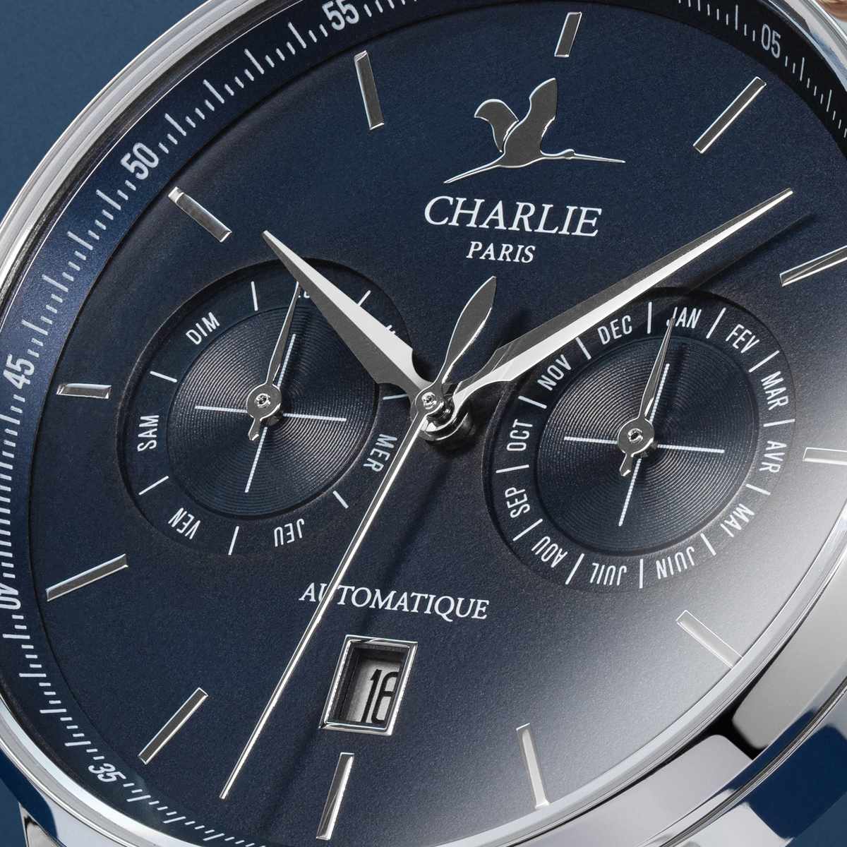 Montre Calendrier automatique pour homme Initial Calendrier bleu