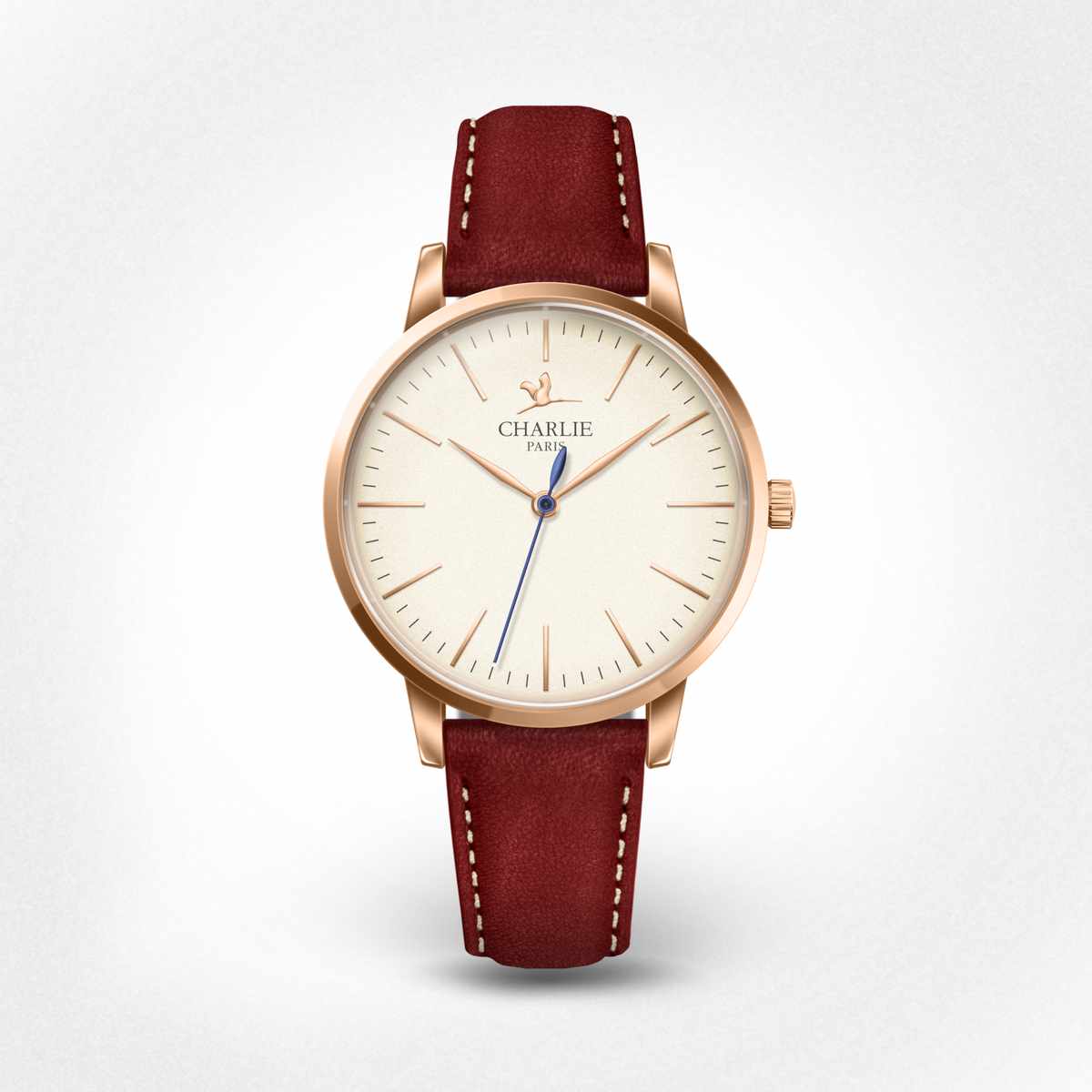 Rose gold leather on sale strap ladies watch