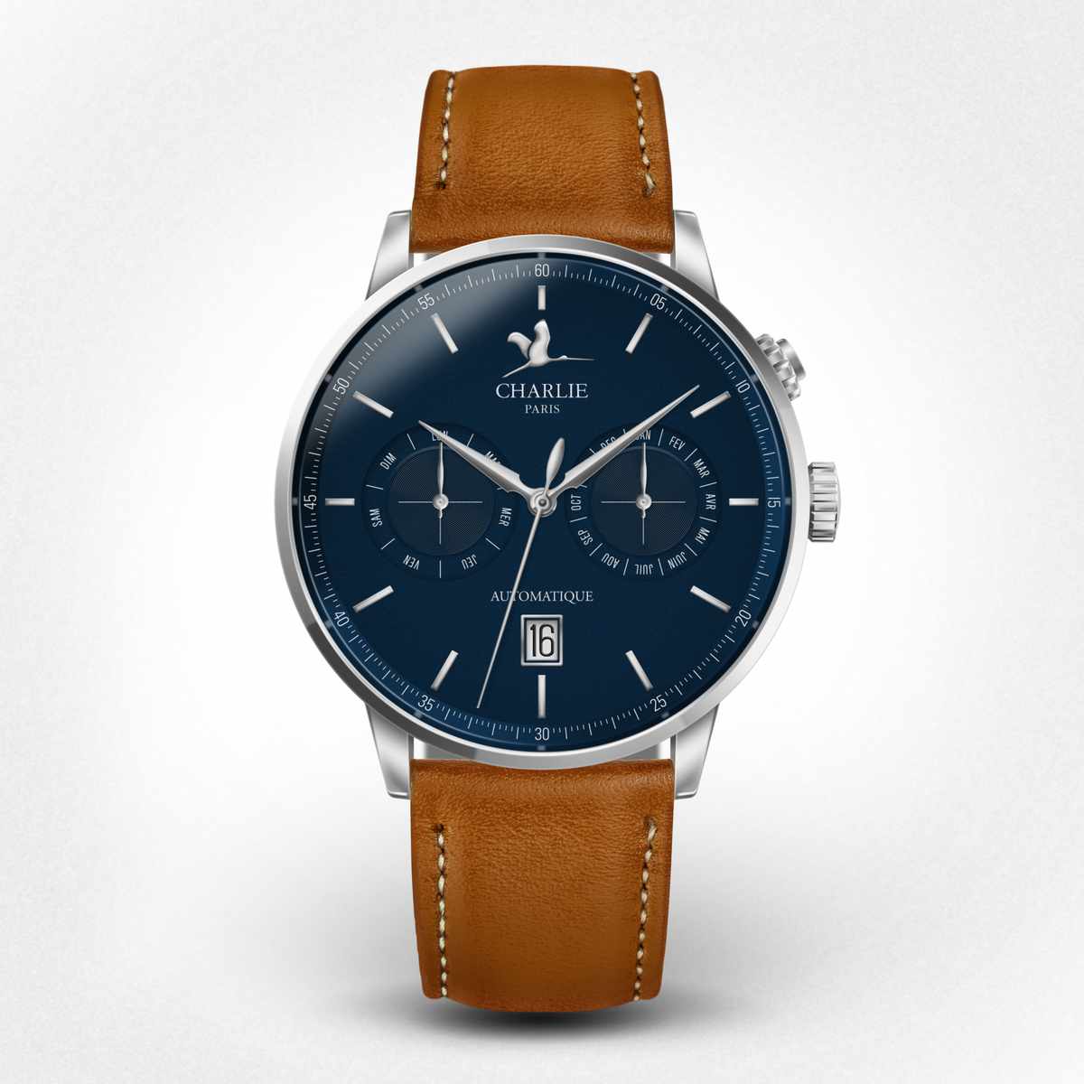 Montre Calendrier automatique pour homme Initial Calendrier bleu