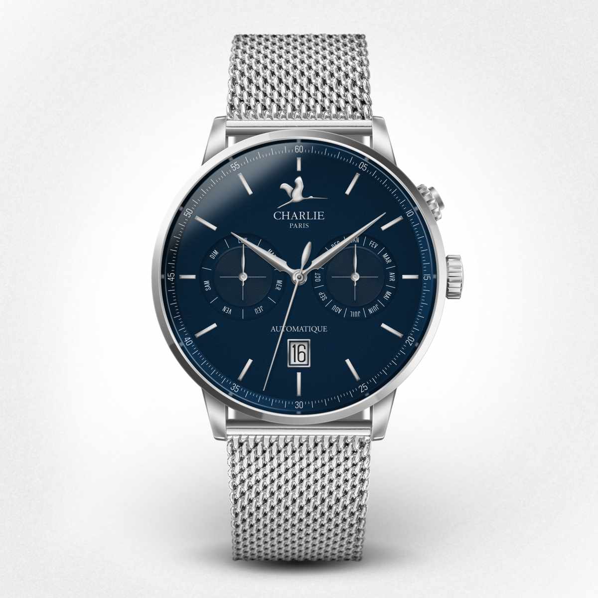 Montre Calendrier automatique pour homme Initial Calendrier bleu